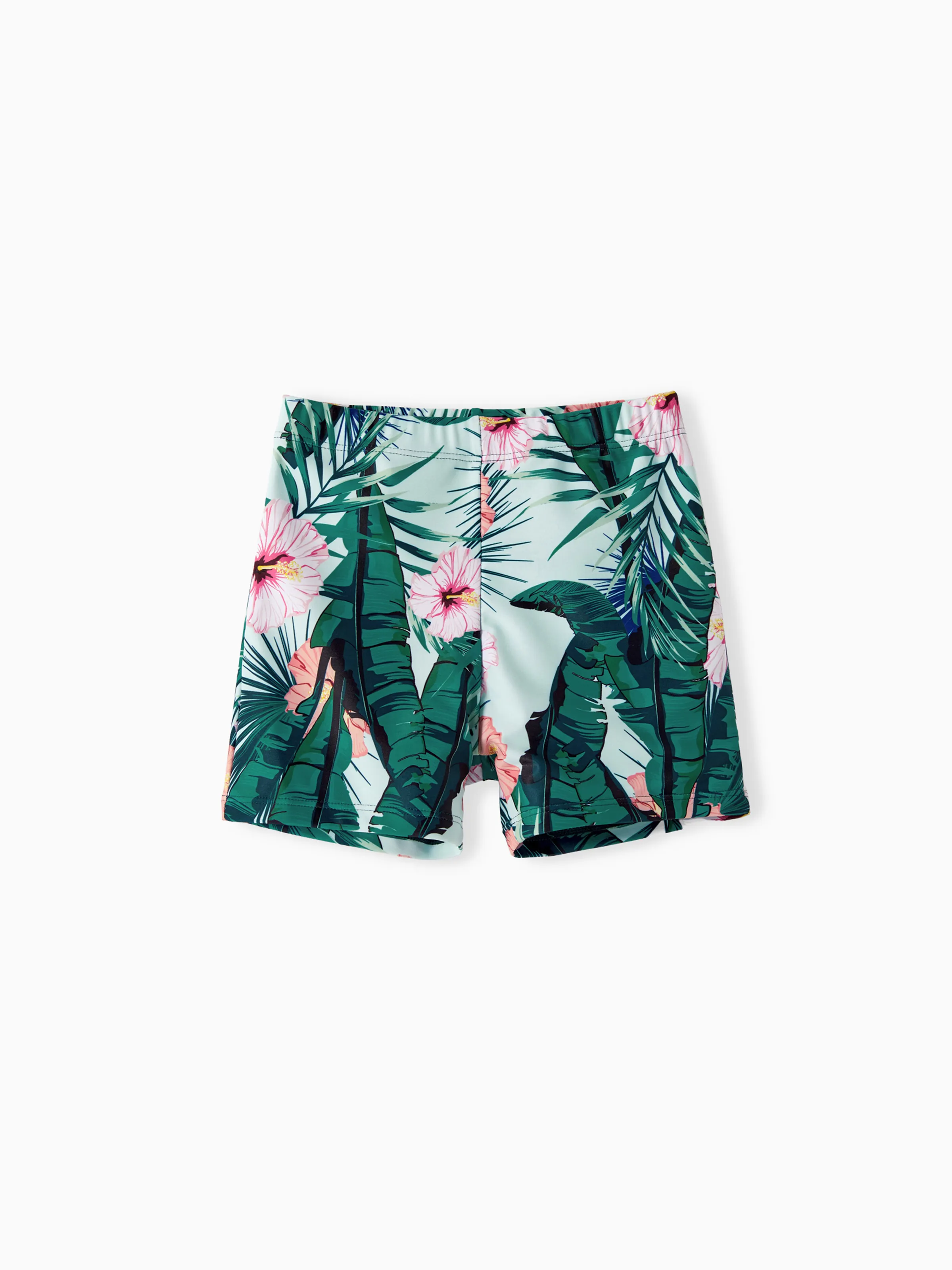 Family Matching Plant Print Ruffle Trim Spliced One-piece Swimsuit or Swim Trunks Green - Image 16