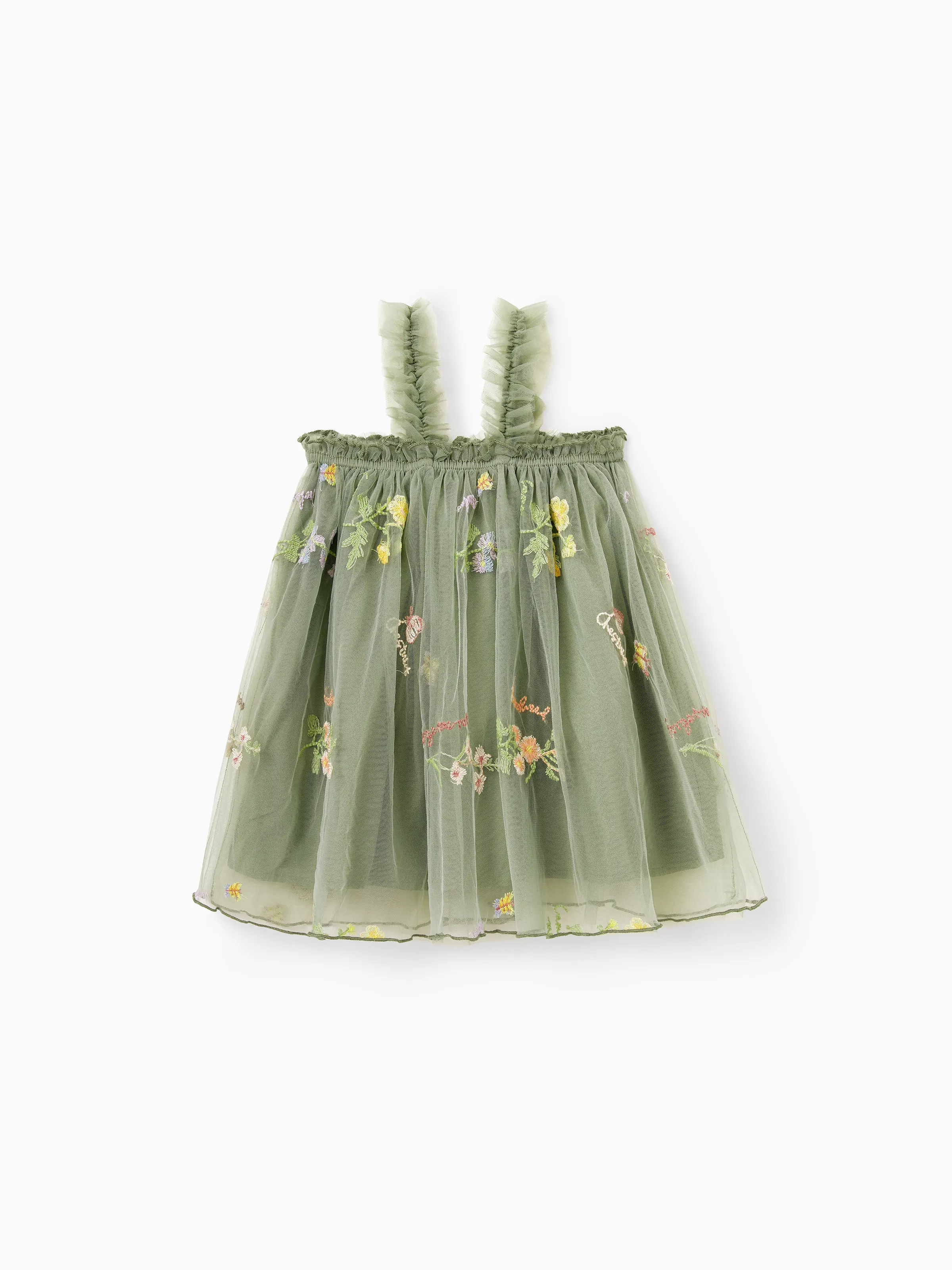 Family Matching Polo Collar Short-sleeve Shirt or V-neck Strappy Mesh Dress  Green - Image 25