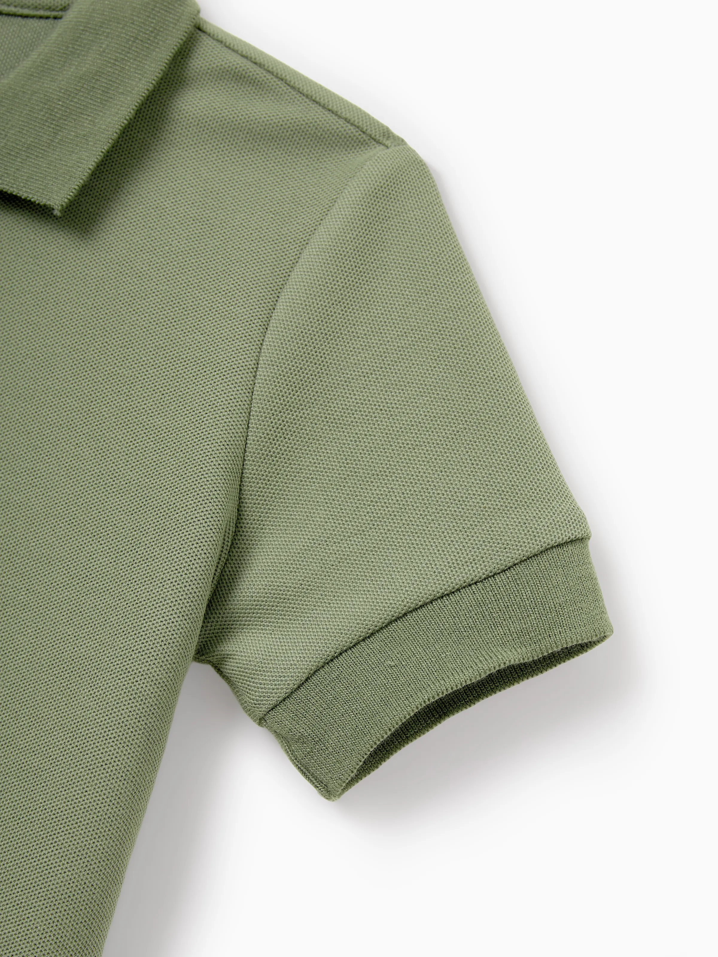 Family Matching Polo Collar Short-sleeve Shirt or V-neck Strappy Mesh Dress  Green - Image 34