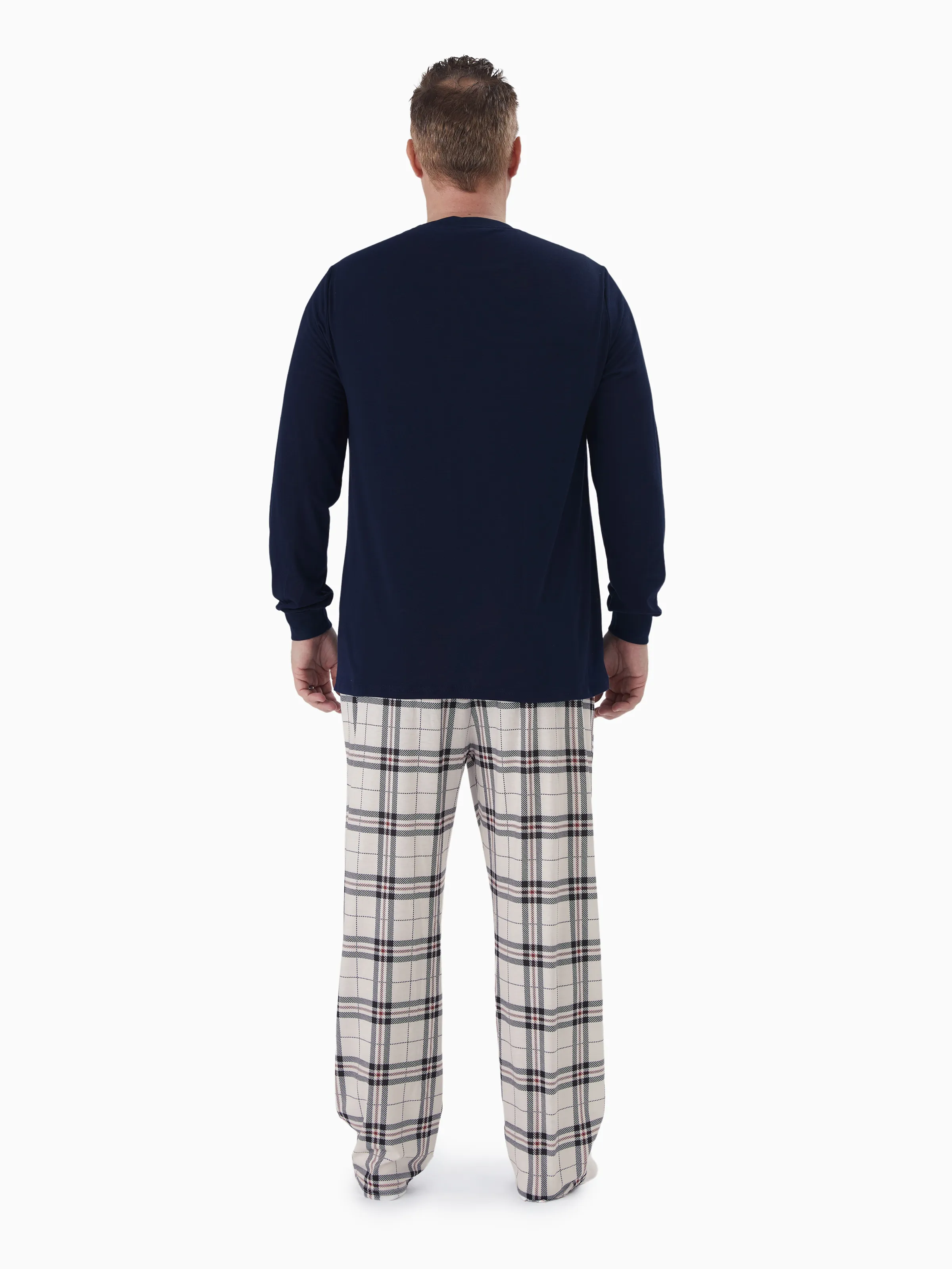 Family Matching School Grid Letter Print Patch Long Sleeve Pajamas Sets Blue - Image 18