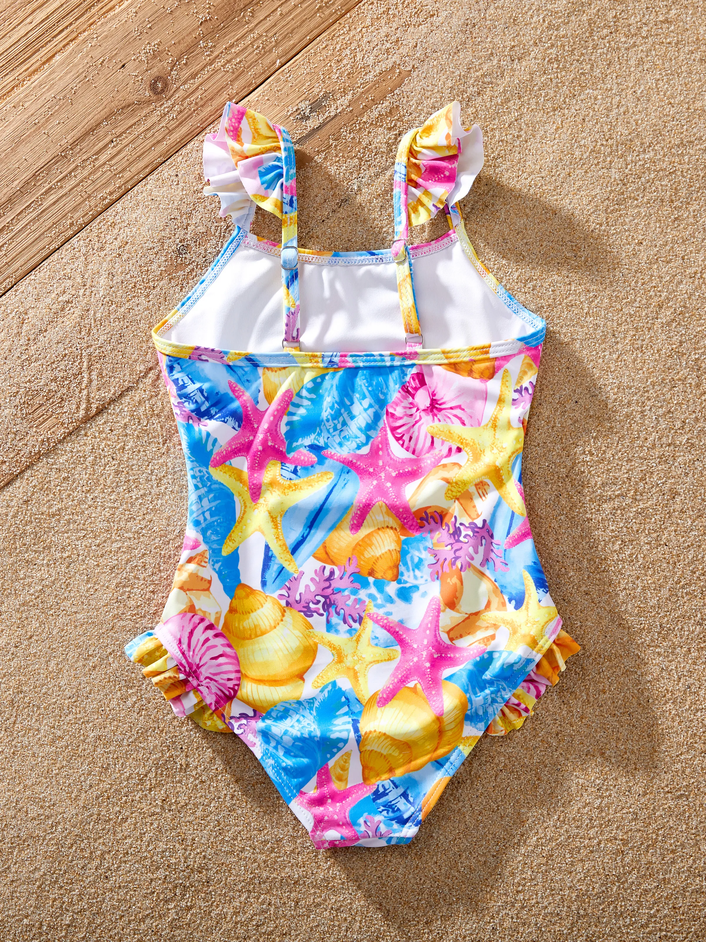 Family Matching Seashell & Starfish Print Swimsuits Ruched One-Piece & Swim Trunks Set Multi-color - Image 13