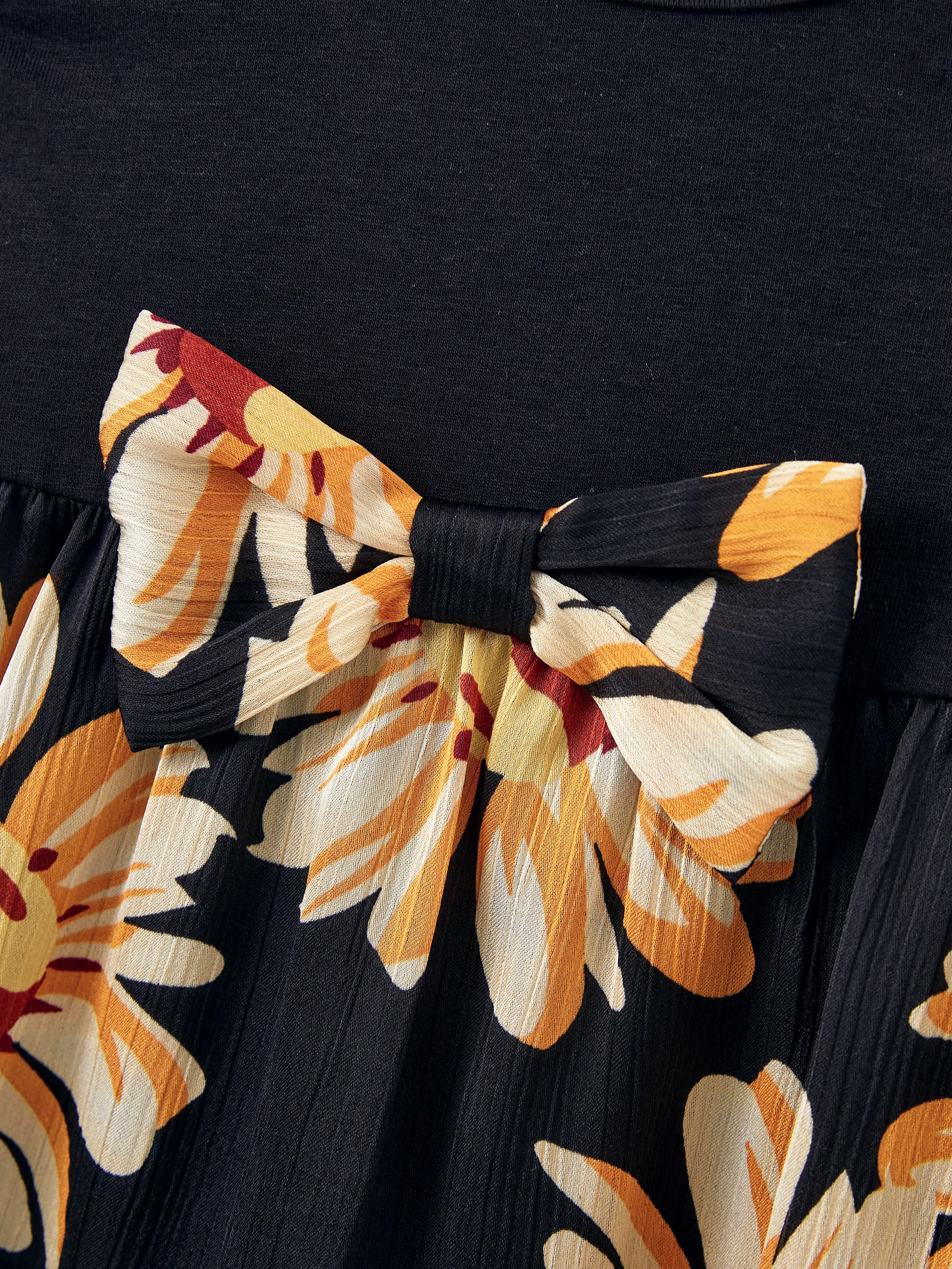Family Matching Set Floral Sleeveless Strappy Dress or Colorblock Short-sleeve T-shirt Black - Image 19