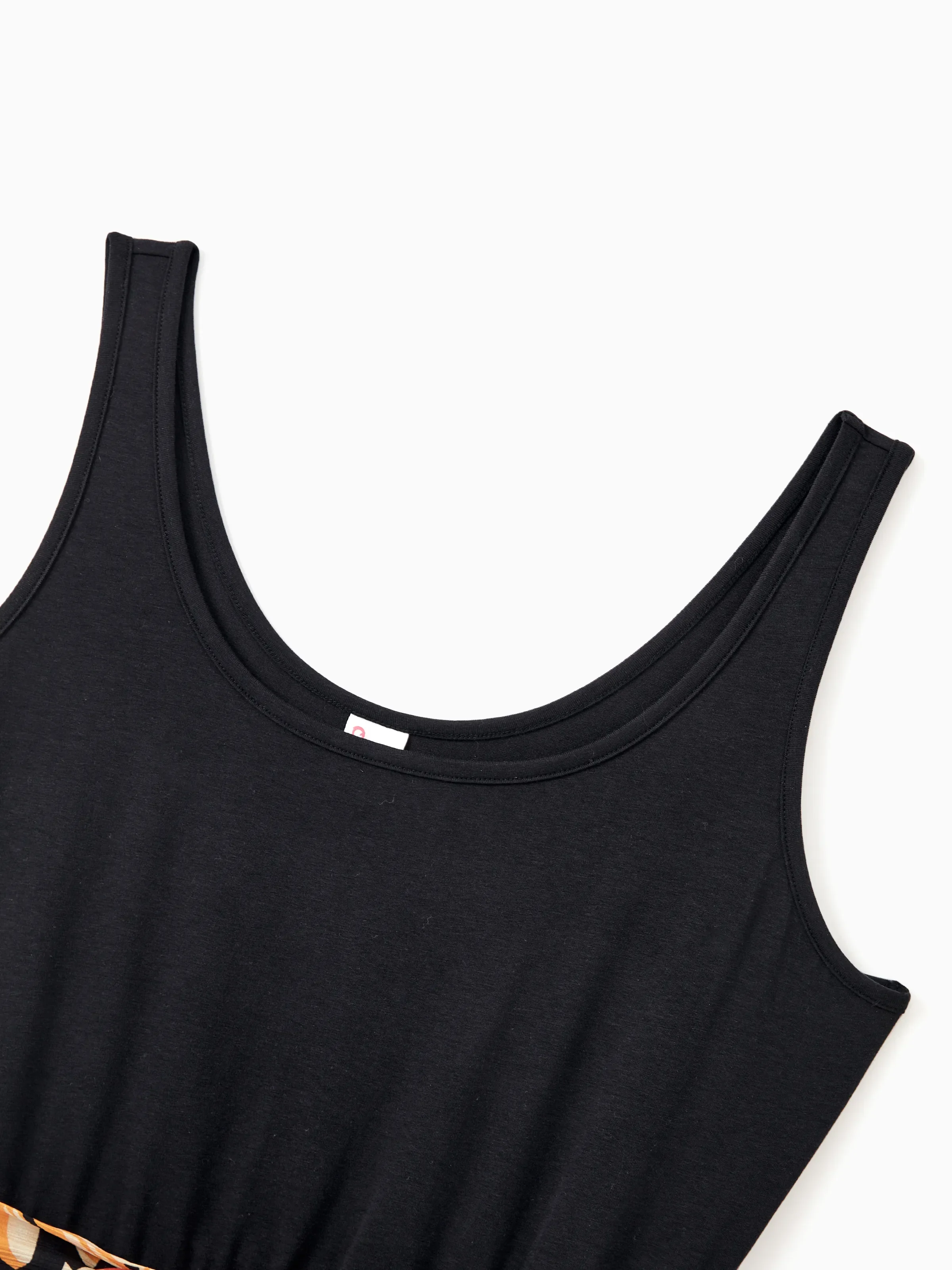 Family Matching Set Floral Sleeveless Strappy Dress or Colorblock Short-sleeve T-shirt Black - Image 8
