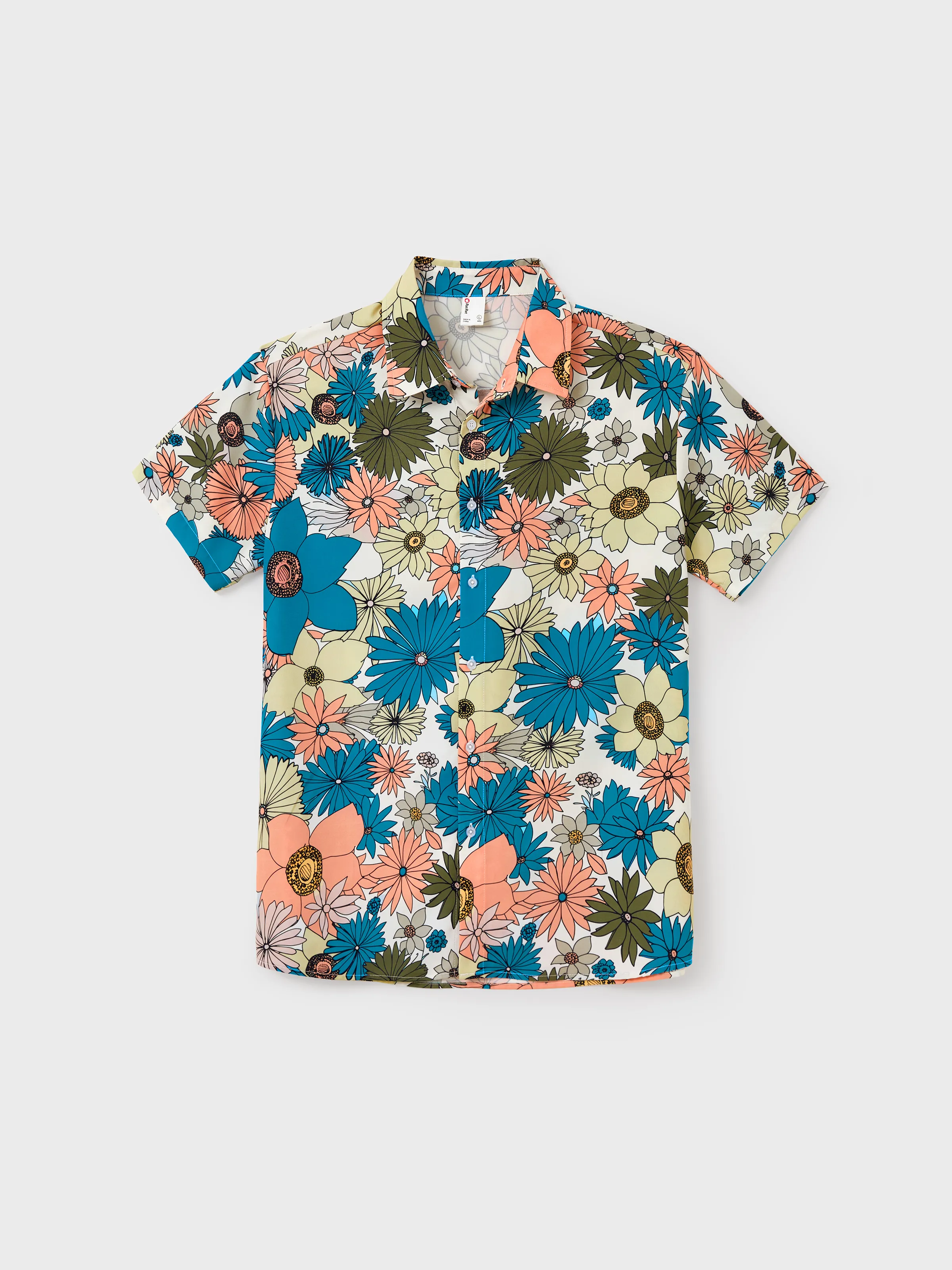 Family Matching Set Sun Flower Print Short-sleeve Collar Shirt or White Camisole Top and Flower Wide-leg Pants Set for Summer Vacation  Multi-color - Image 22