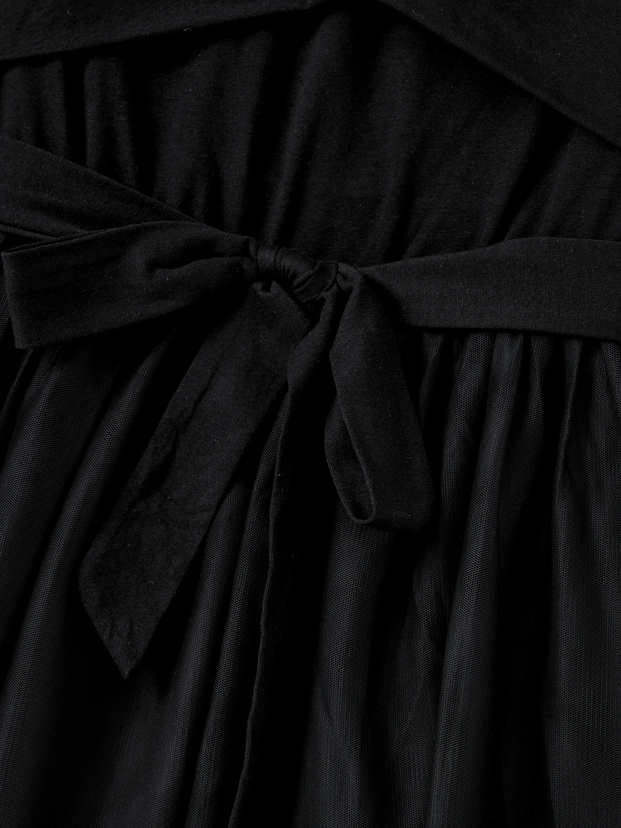 Family Matching Sets Black Plaid Shirt or Elegant Off-Shoulder Cross Front Tulle Mesh Dress Black - Image 5