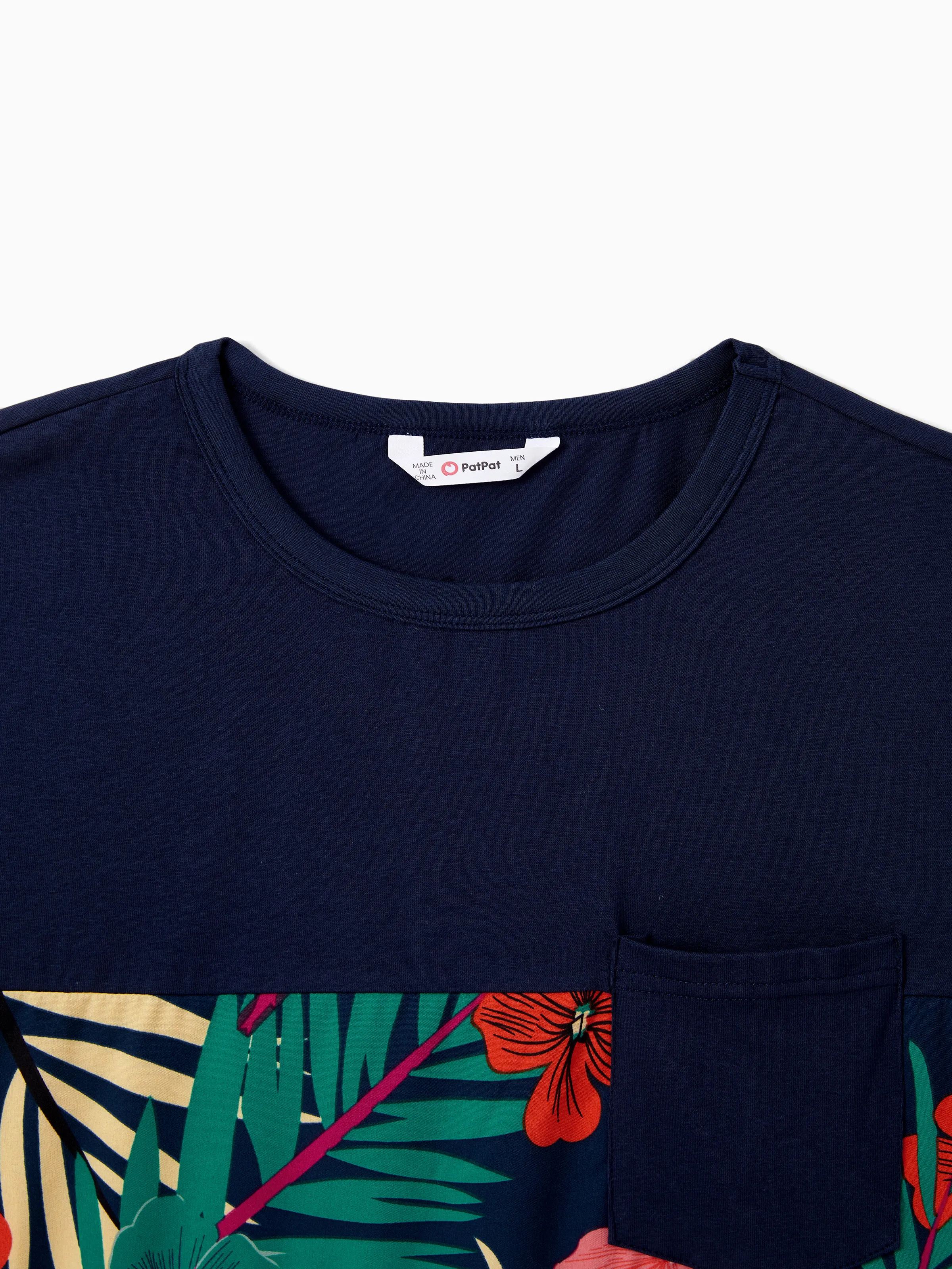 Family Matching Sets Floral Panel Black tee and V-neck Strap Dress with Hidden Snap Deep Blue - Image 24