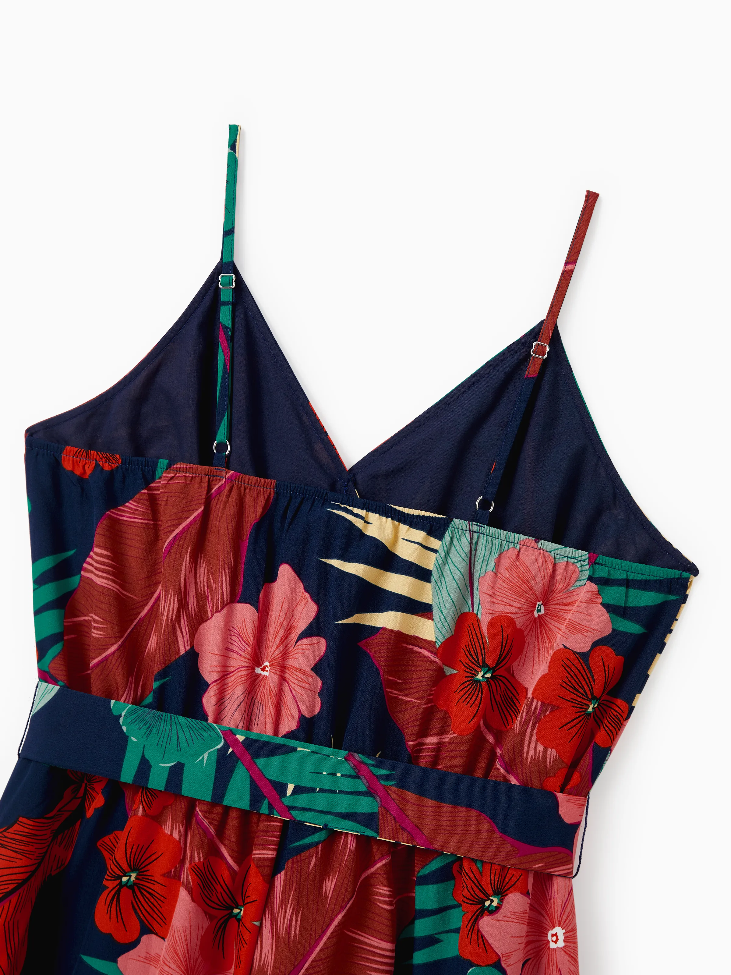 Family Matching Sets Floral Panel Black tee and V-neck Strap Dress with Hidden Snap Deep Blue - Image 6