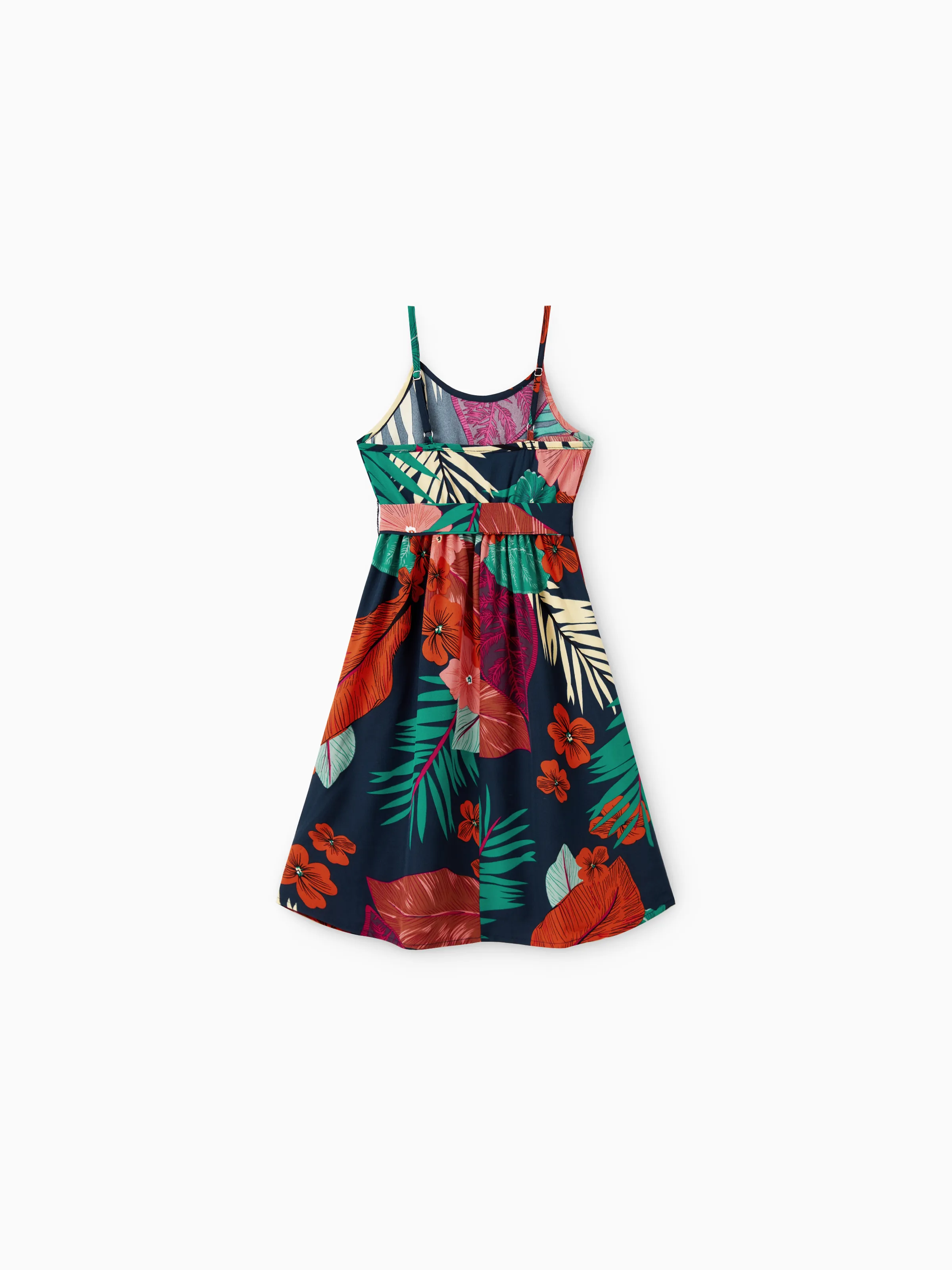 Family Matching Sets Floral Panel Black tee and V-neck Strap Dress with Hidden Snap Deep Blue - Image 9