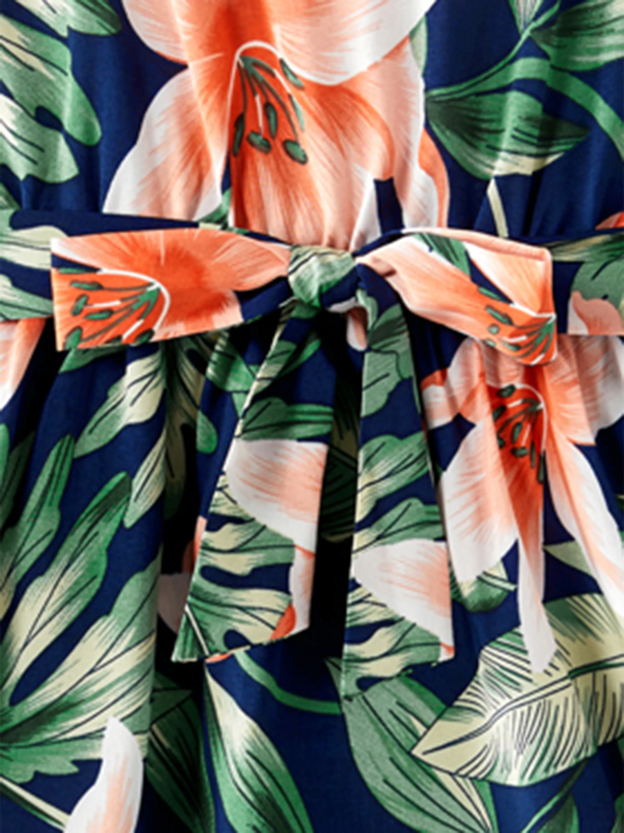 Family Matching Sets Floral Panel Short-sleeve T-shirts or All Over Floral Print V Neck Spaghetti Strap Midi Dresses with Hidden Snap royalblue - Image 10
