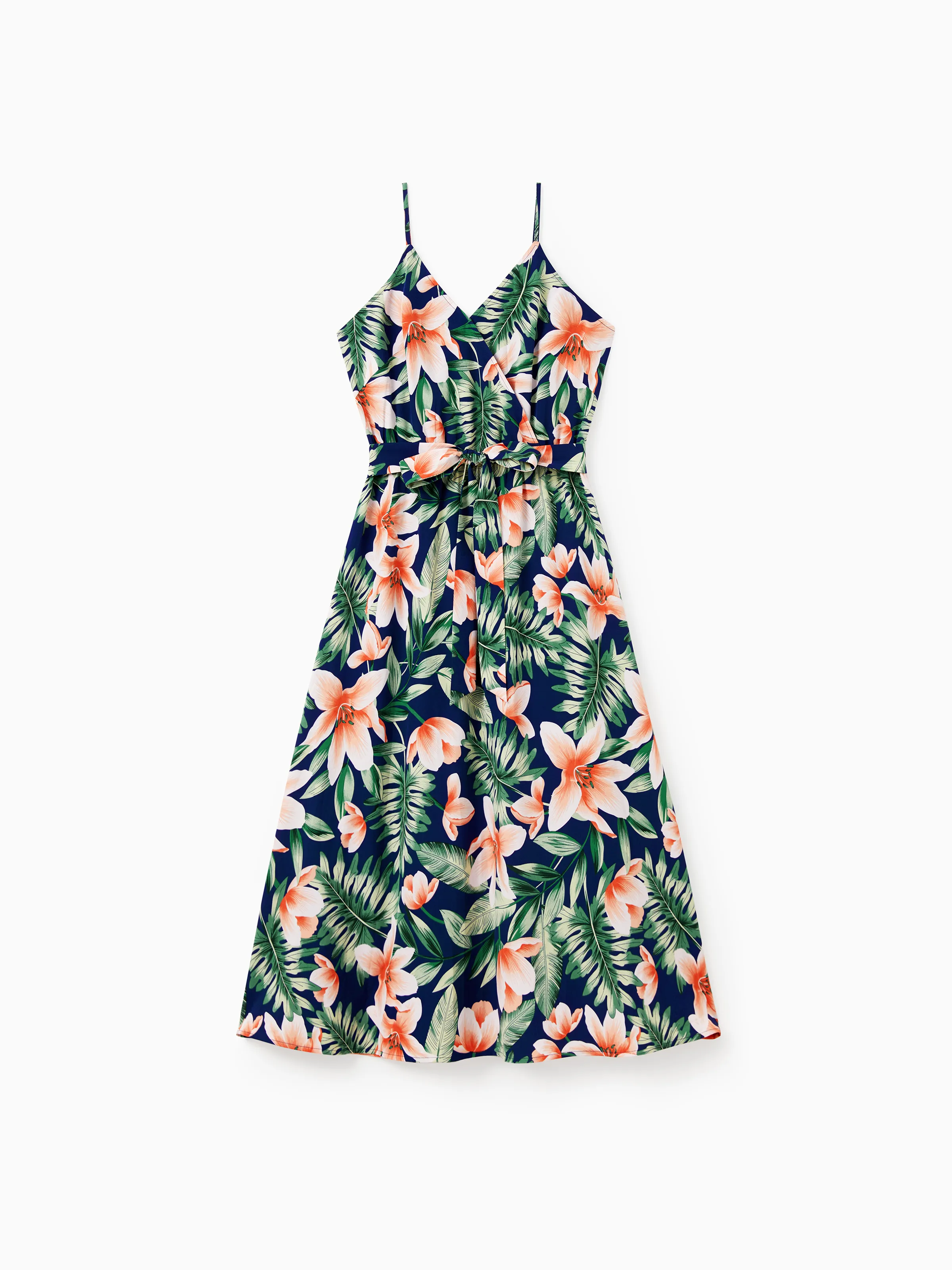 Family Matching Sets Floral Panel Short-sleeve T-shirts or All Over Floral Print V Neck Spaghetti Strap Midi Dresses with Hidden Snap royalblue - Image 3