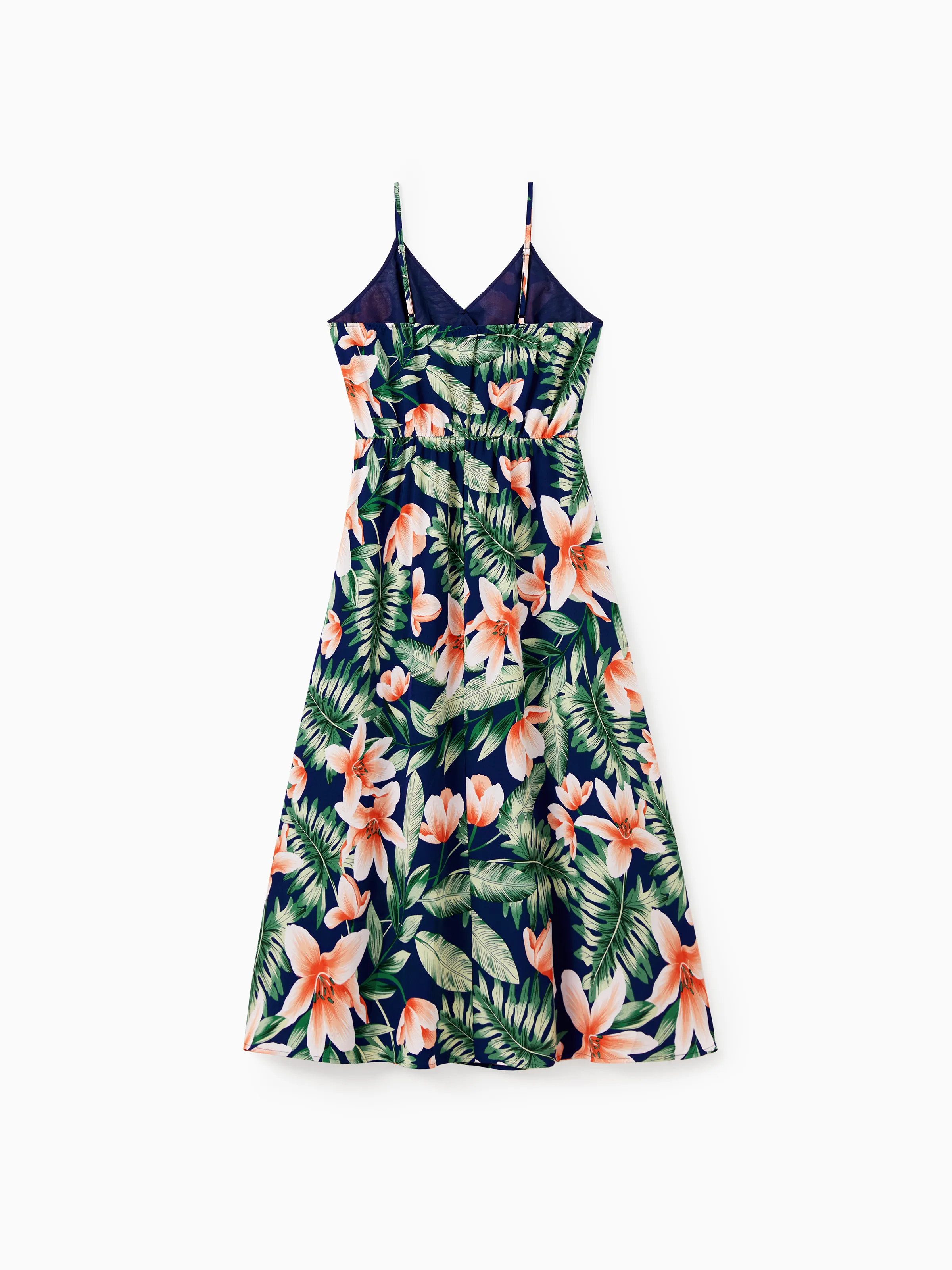 Family Matching Sets Floral Panel Short-sleeve T-shirts or All Over Floral Print V Neck Spaghetti Strap Midi Dresses with Hidden Snap royalblue - Image 4