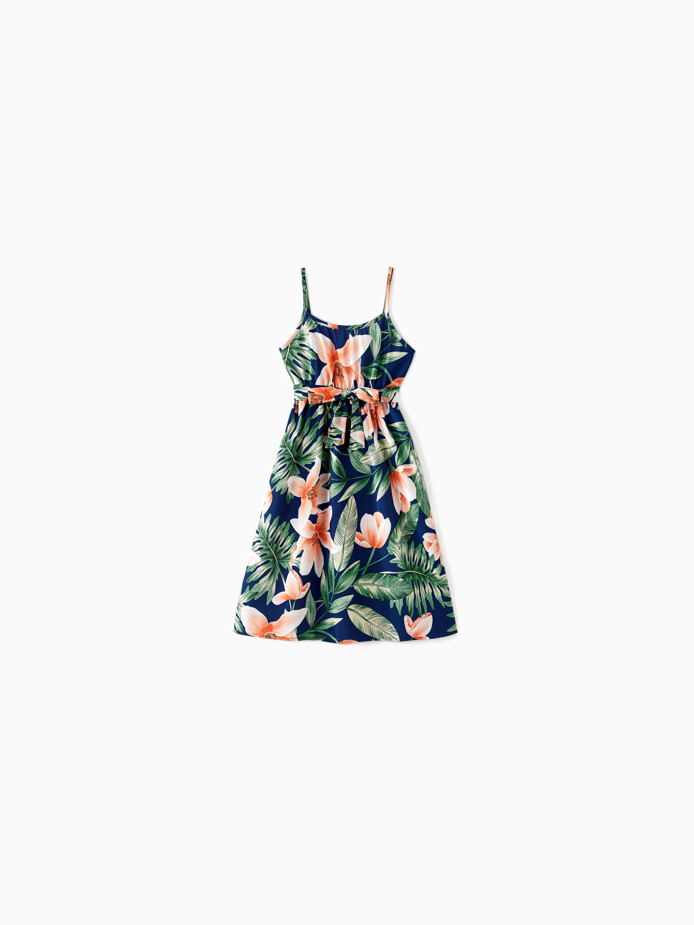 Family Matching Sets Floral Panel Short-sleeve T-shirts or All Over Floral Print V Neck Spaghetti Strap Midi Dresses with Hidden Snap royalblue - Image 8