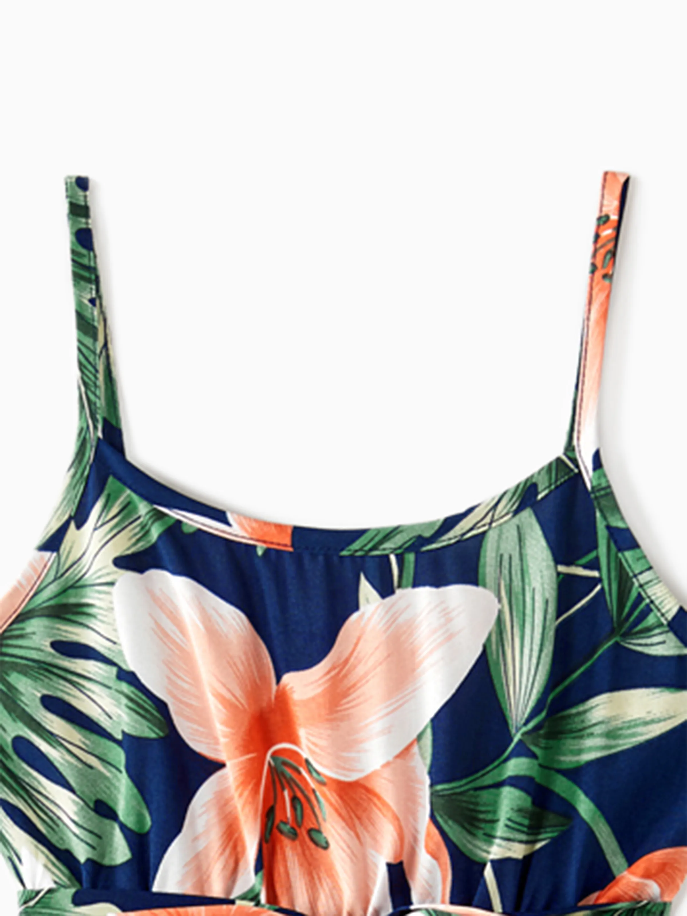 Family Matching Sets Floral Panel Short-sleeve T-shirts or All Over Floral Print V Neck Spaghetti Strap Midi Dresses with Hidden Snap royalblue - Image 9