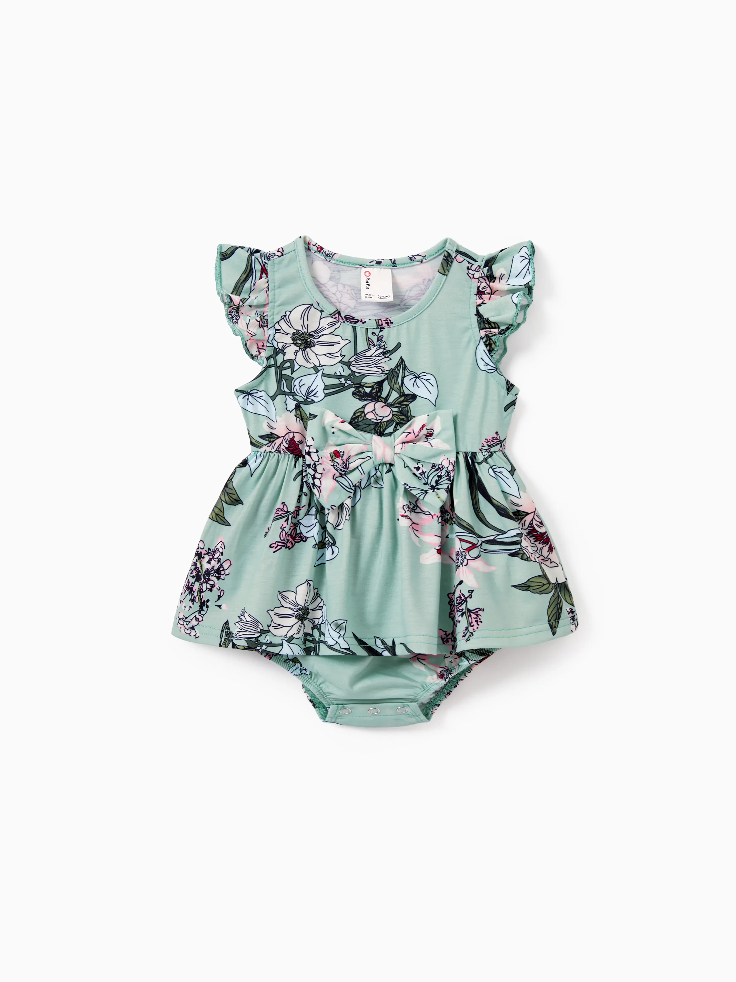 Family Matching Sets Green Striped Polo Shirt or Flora Print Strap Belted Dress Light Green - Image 12