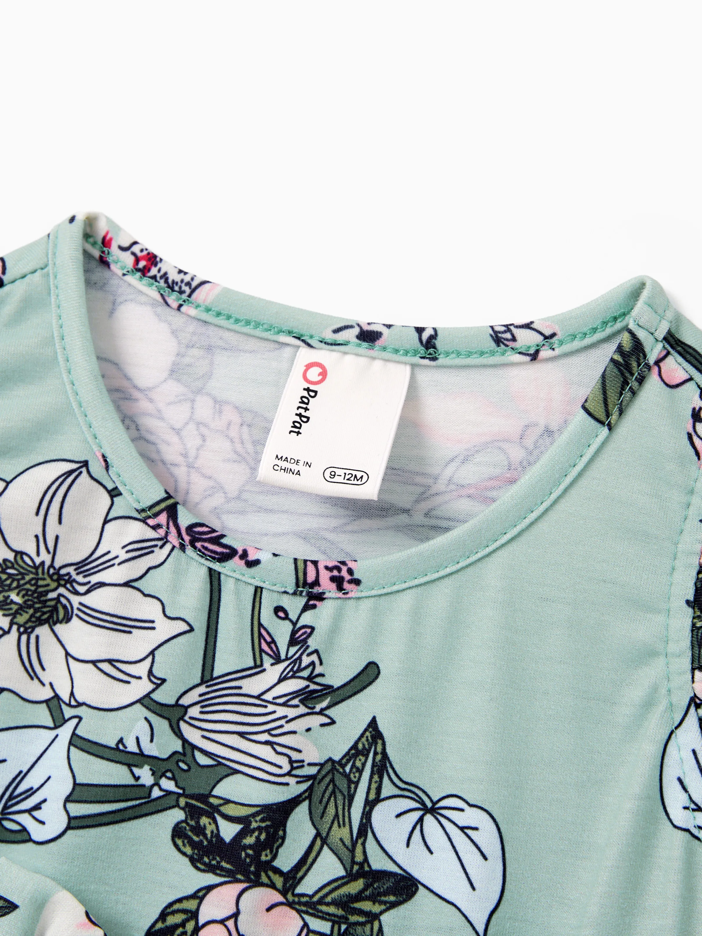 Family Matching Sets Green Striped Polo Shirt or Flora Print Strap Belted Dress Light Green - Image 14