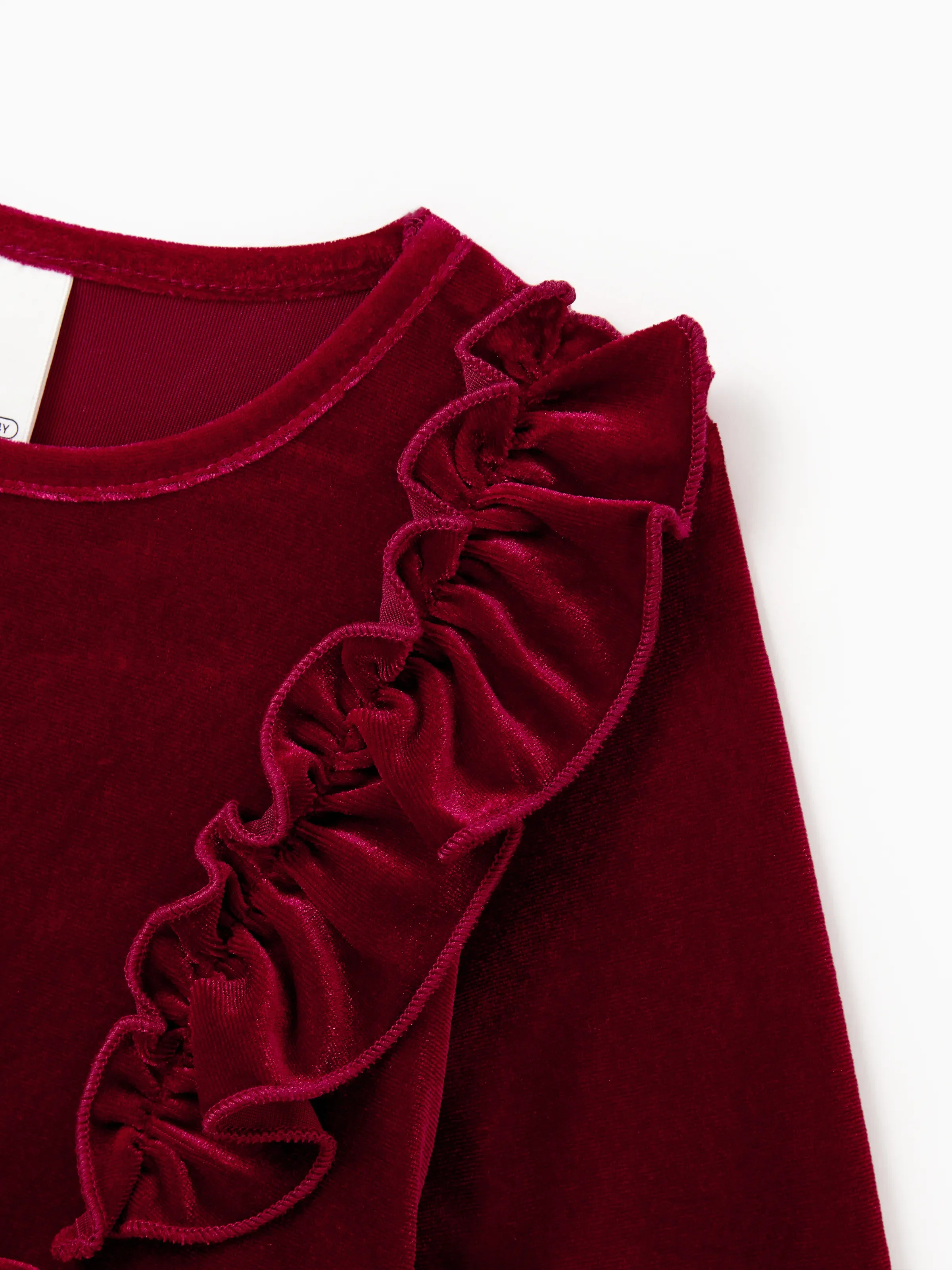 Family Matching Sets Long Sleeves Black and White Plaid Sweatshirt or Velvet Short-sleeve Belted Dress Burgundy - Image 10