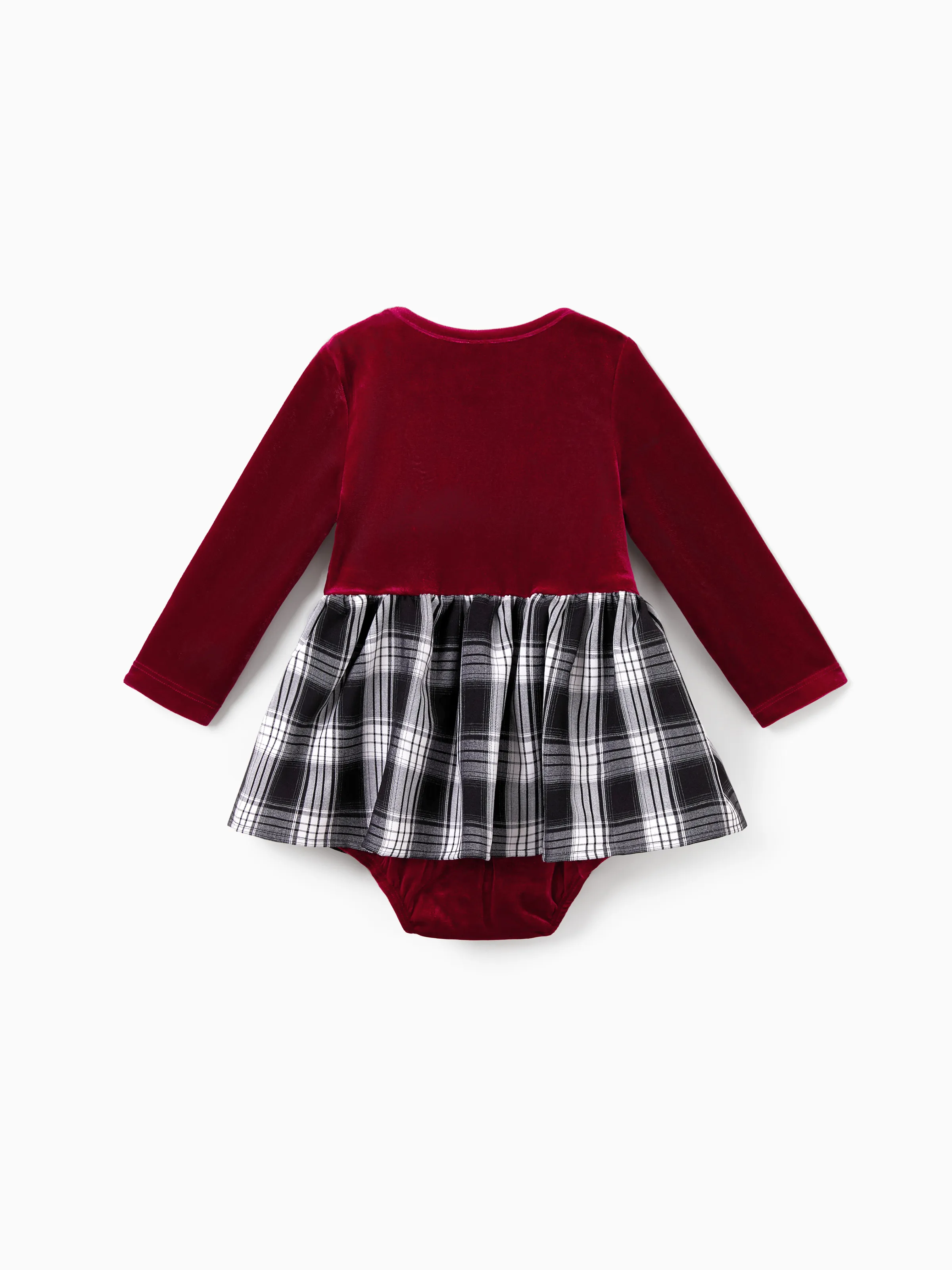Family Matching Sets Long Sleeves Black and White Plaid Sweatshirt or Velvet Short-sleeve Belted Dress Burgundy - Image 13