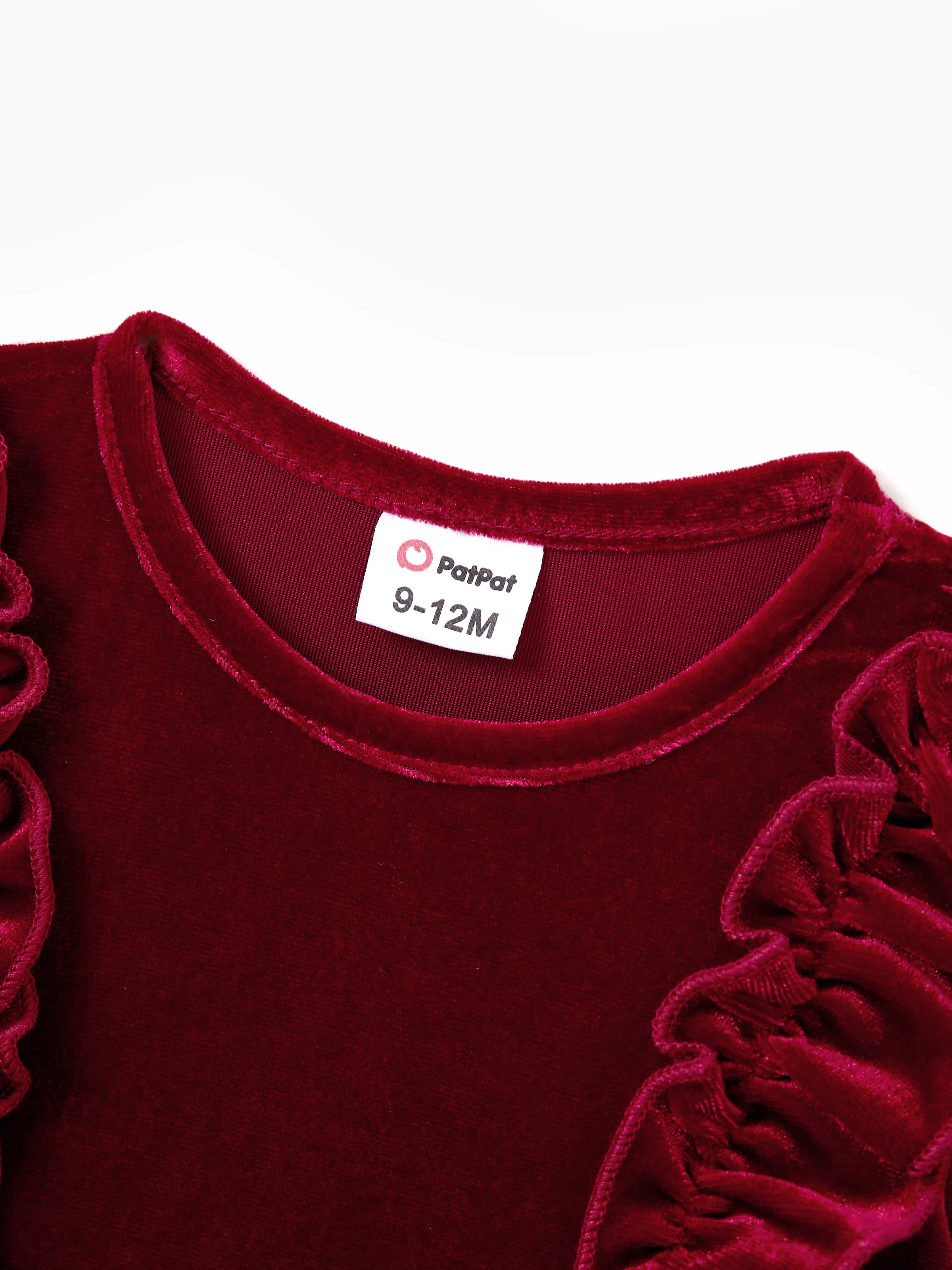 Family Matching Sets Long Sleeves Black and White Plaid Sweatshirt or Velvet Short-sleeve Belted Dress Burgundy - Image 14