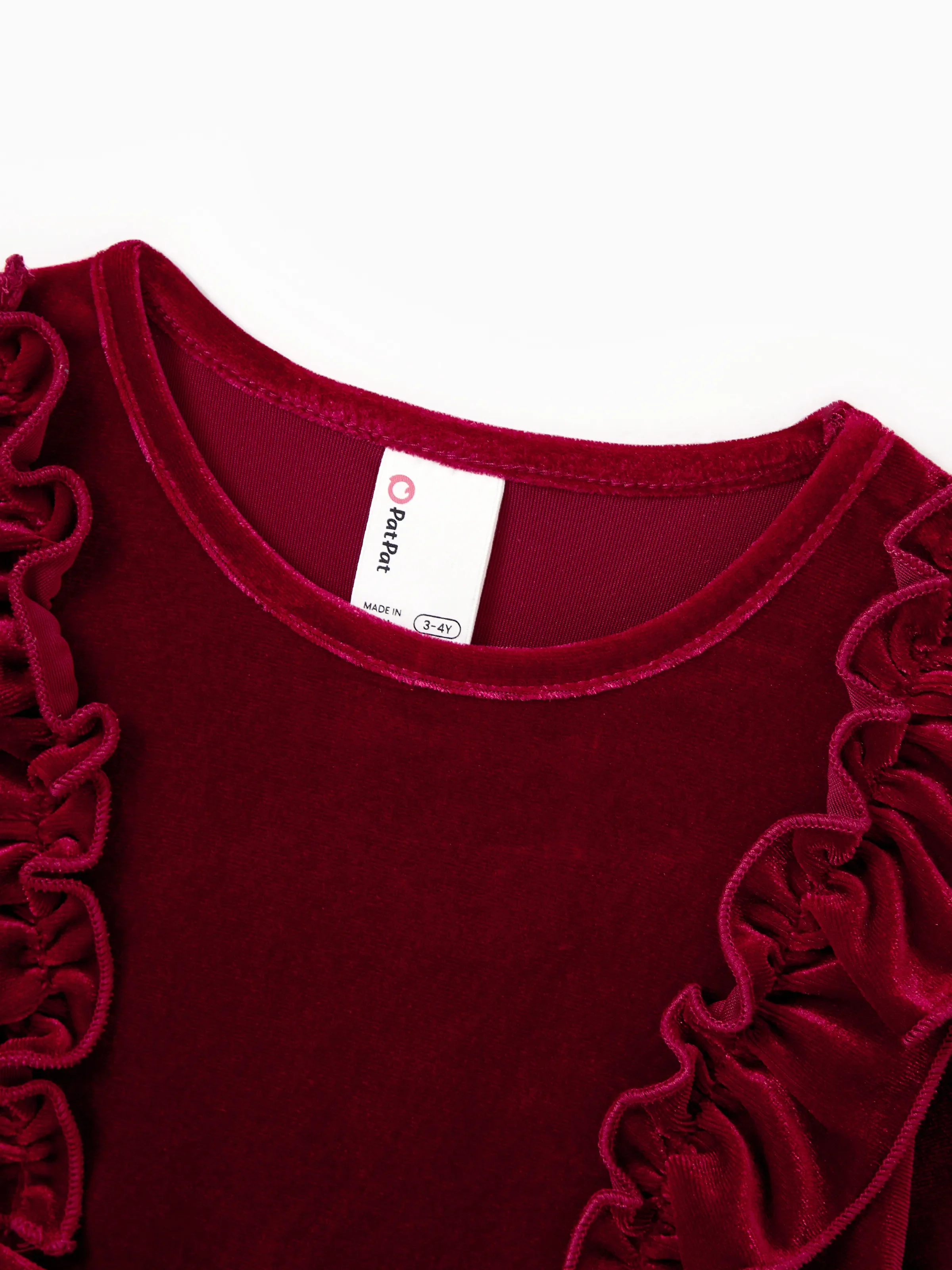 Family Matching Sets Long Sleeves Black and White Plaid Sweatshirt or Velvet Short-sleeve Belted Dress Burgundy - Image 9