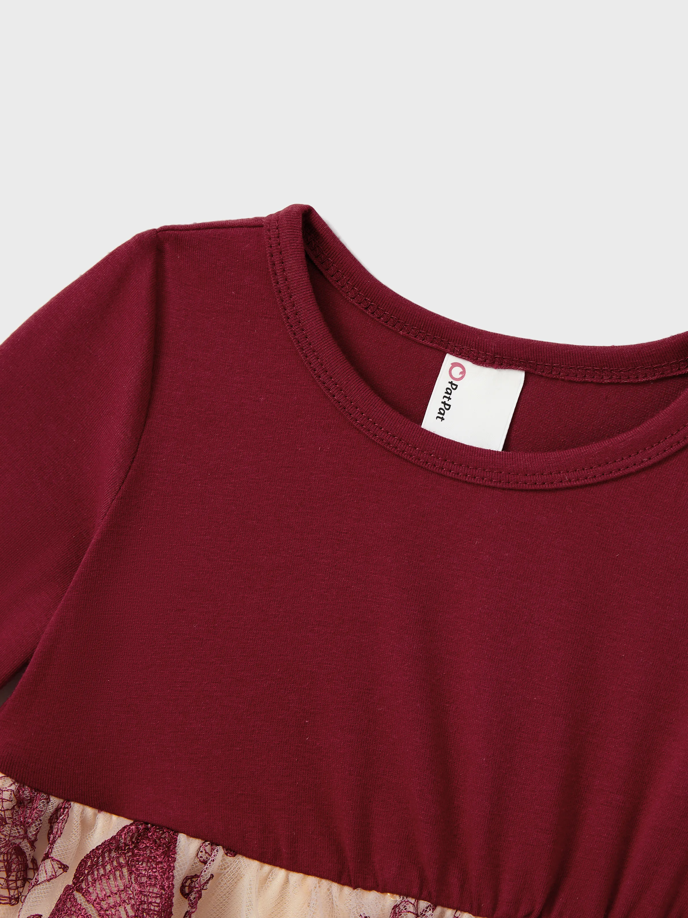 Family Matching Sets Long Sleeves Sweatshirt or Off-Shoulder Butterfly Embroidered Tulle Dress Burgundy - Image 14