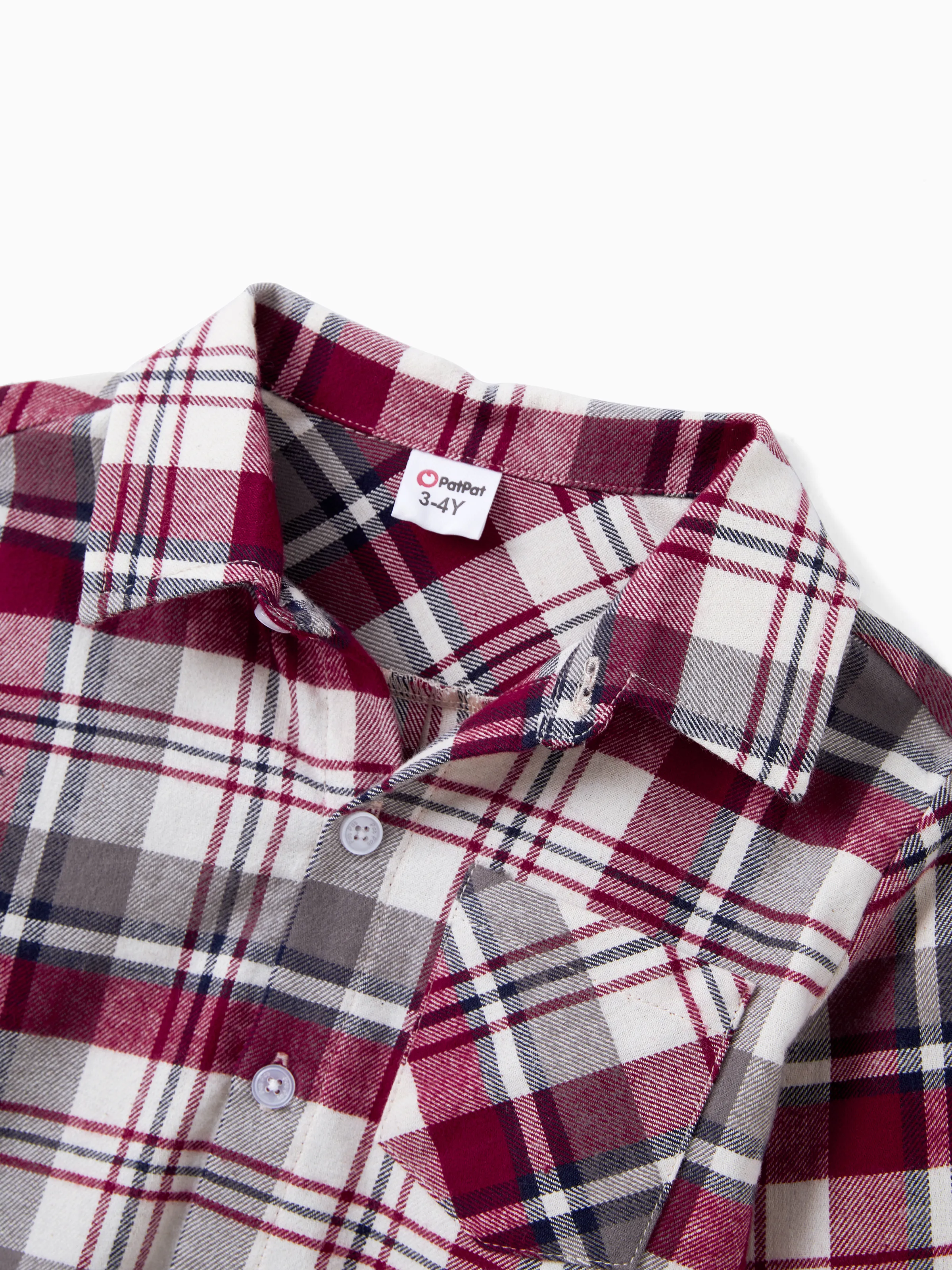 Family Matching Sets Plaid Shirt or Red Wine Lace Ruffle Sleeve A-Line Dress WineRed - Image 20
