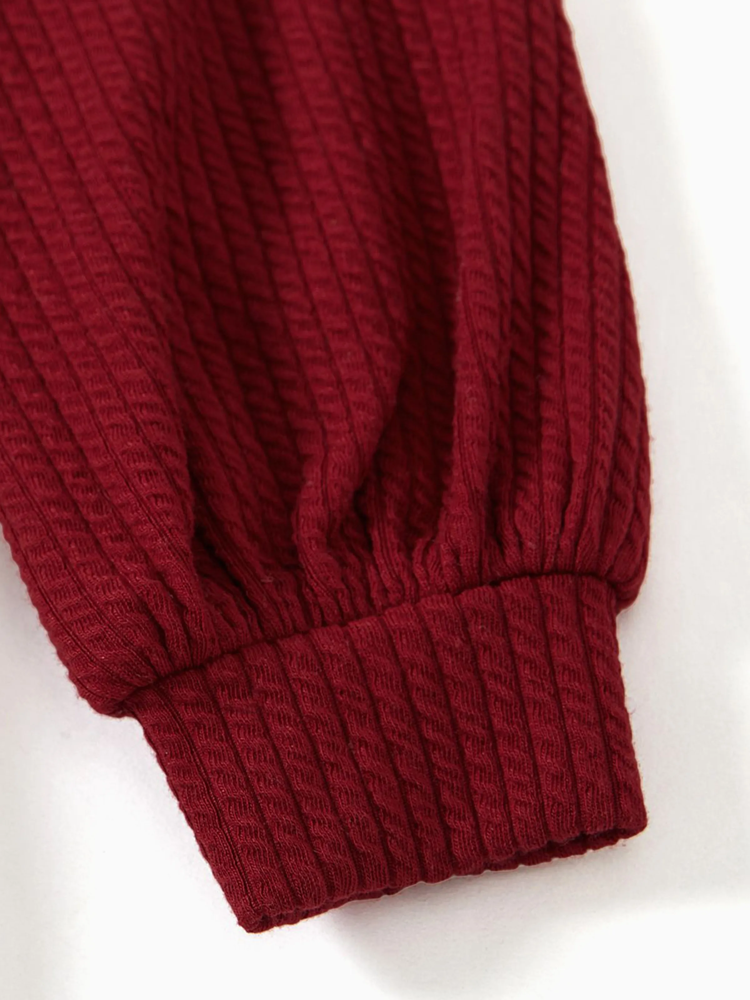 Family Matching Solid Ribbed Spliced Plaid Belted Dresses and Long-sleeve Button Up Shirts Sets MAROON - Image 14