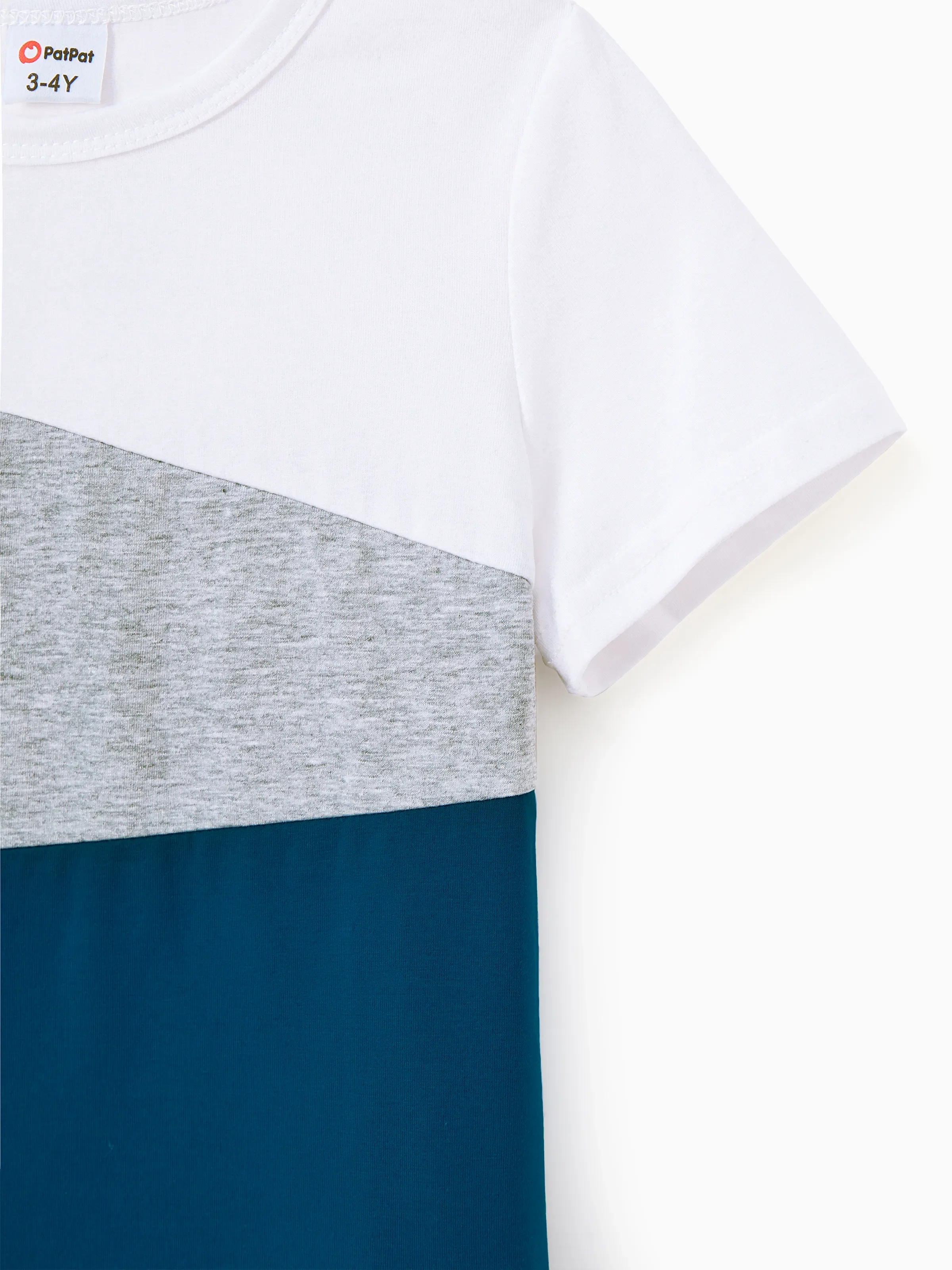 Family Matching Solid V Neck Flutter-sleeve Splicing Floral Print Dresses and Short-sleeve Colorblock T-shirts Sets Azure- - Image 19