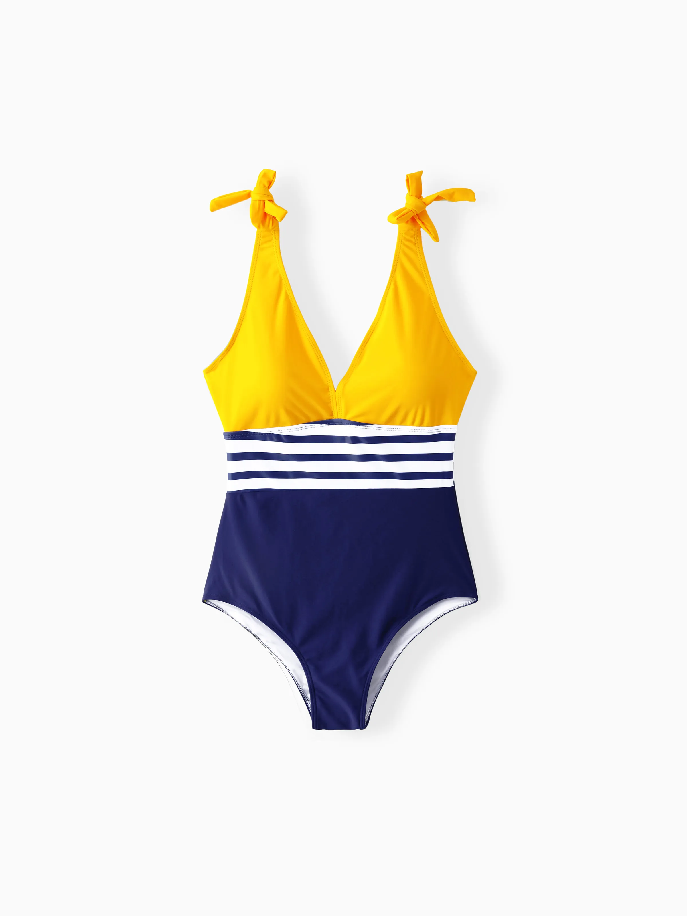 Family Matching Stripe & Colorblock Spliced One Piece Swimsuit or Swim Trunks Shorts ColorBlock - Image 3