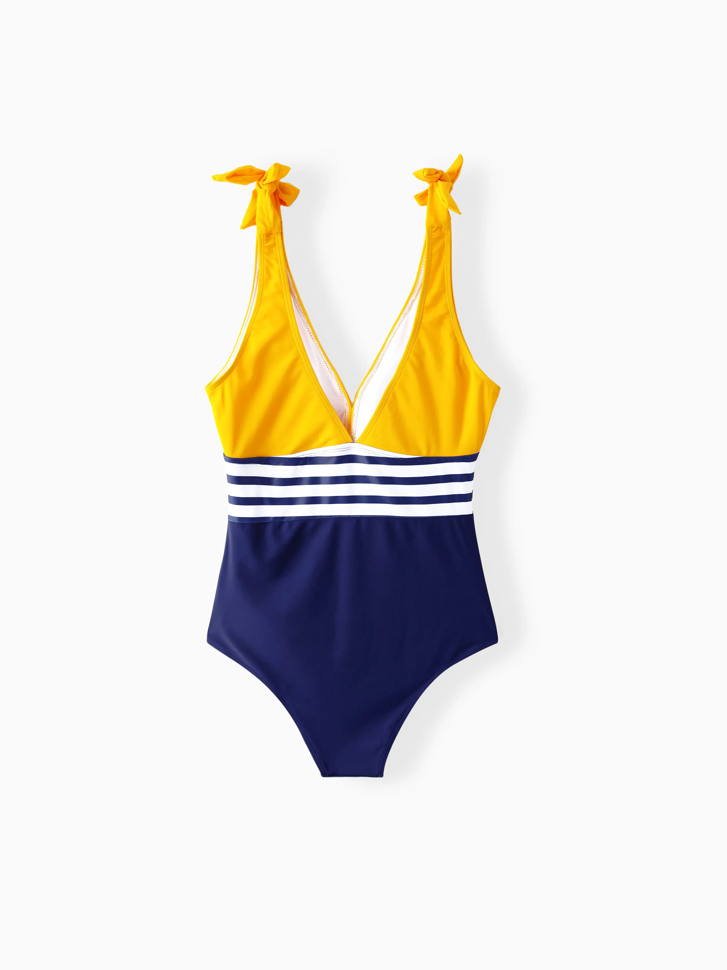 Family Matching Stripe & Colorblock Spliced One Piece Swimsuit or Swim Trunks Shorts ColorBlock - Image 4
