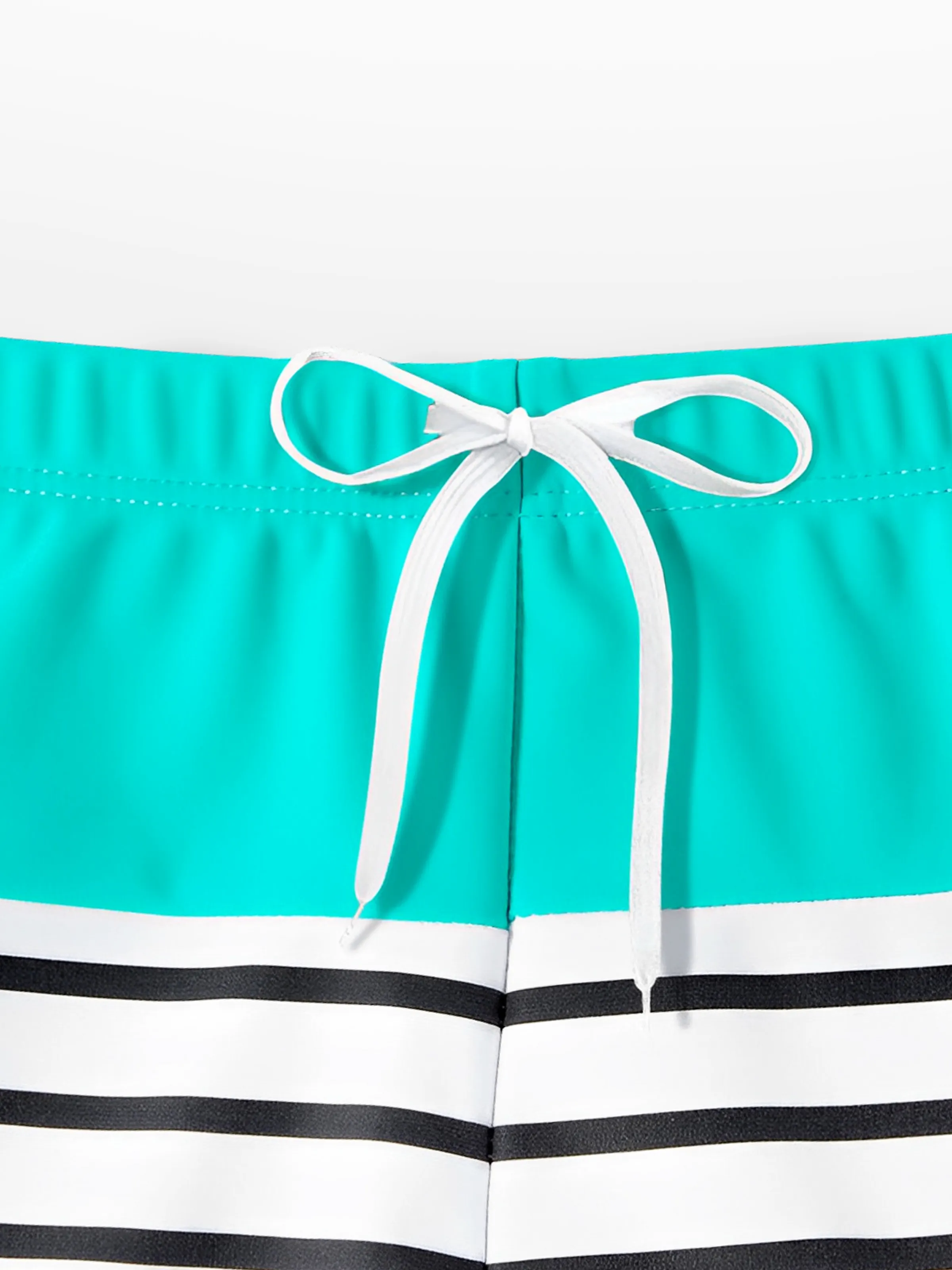 Family Matching Striped Spliced Cut Out One-piece Swimsuit and Colorblock Swim Trunks Green/White - Image 15