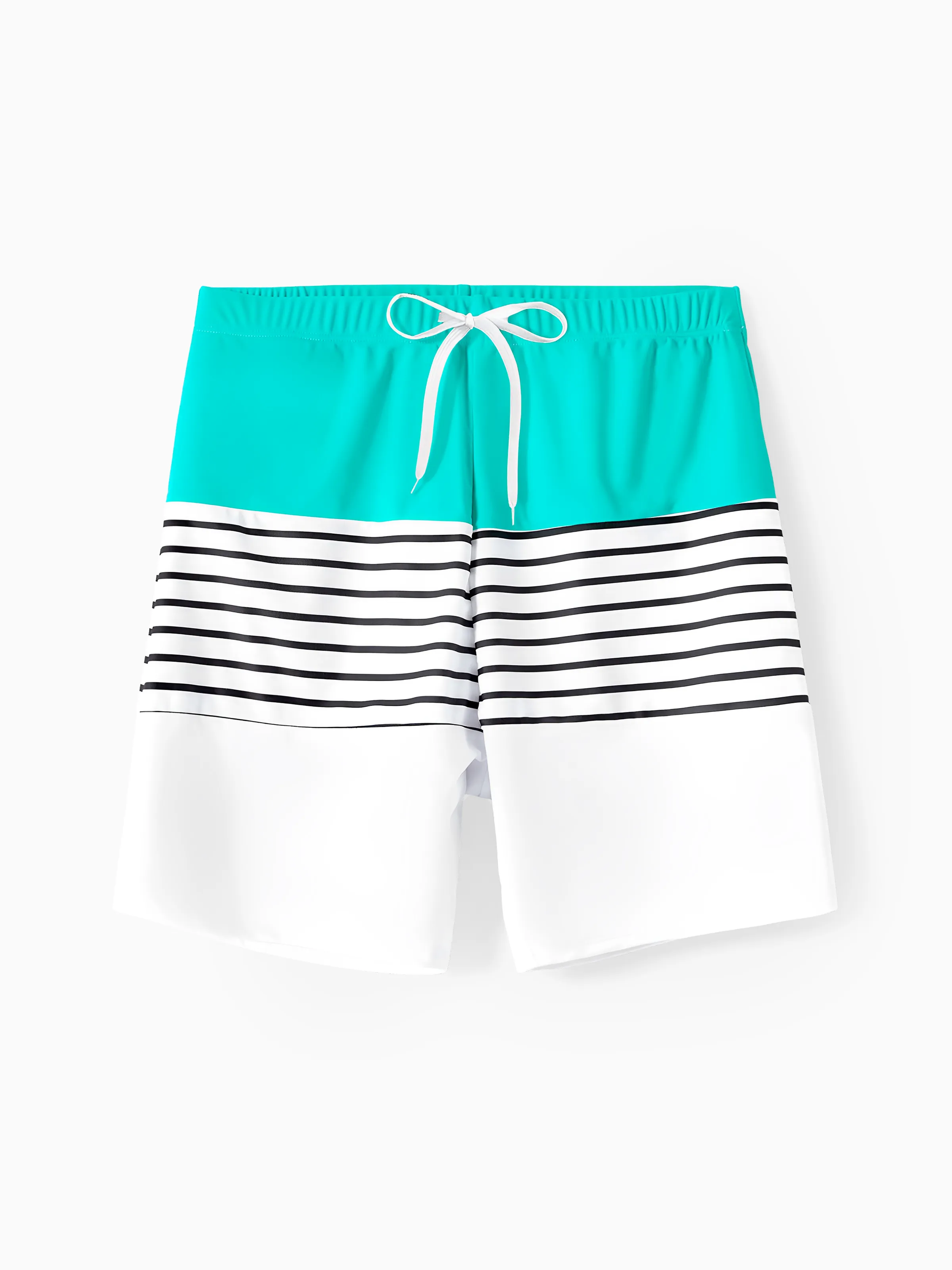 Family Matching Striped Spliced Cut Out One-piece Swimsuit and Colorblock Swim Trunks Green/White - Image 17