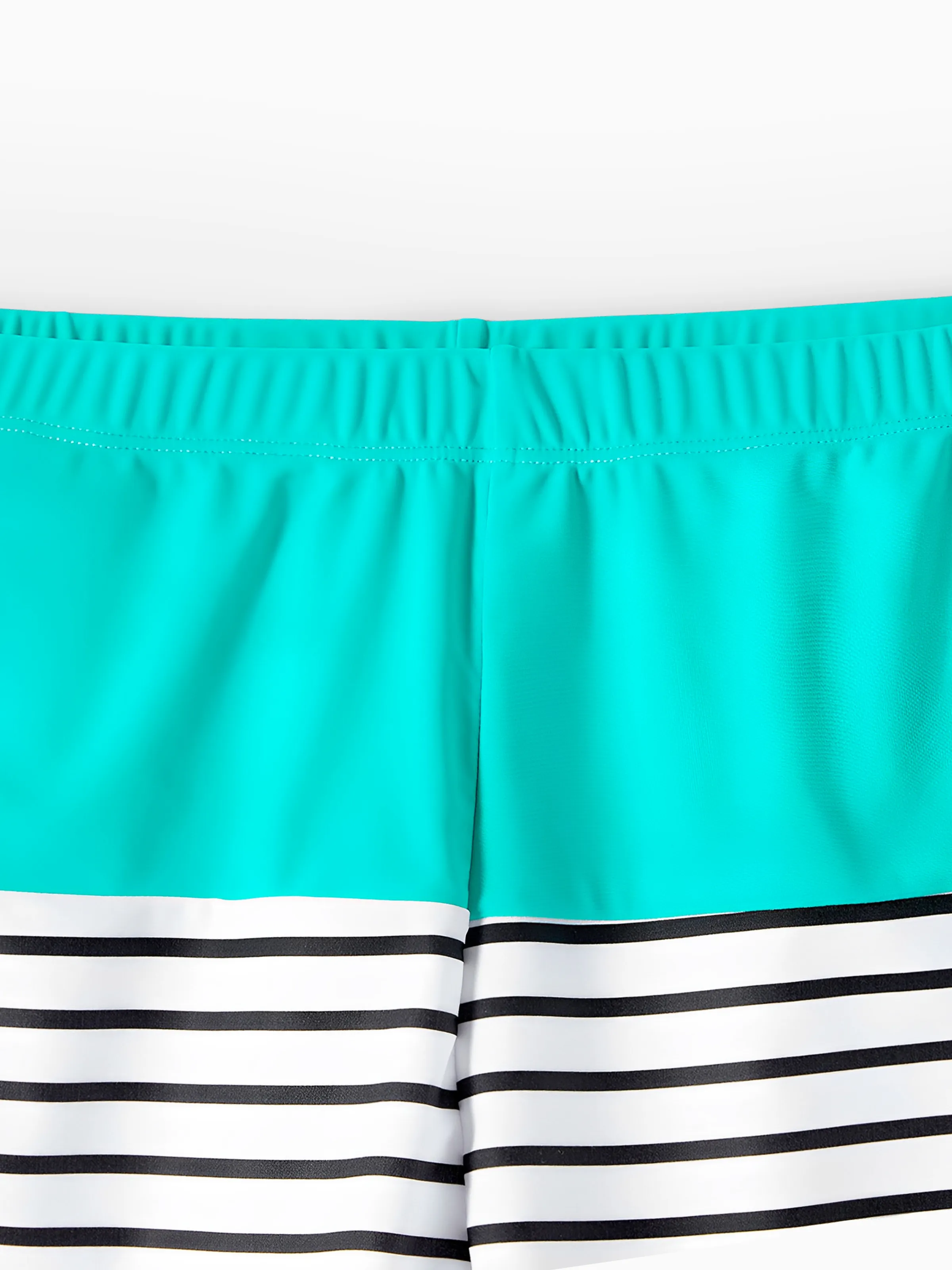 Family Matching Striped Spliced Cut Out One-piece Swimsuit and Colorblock Swim Trunks Green/White - Image 19