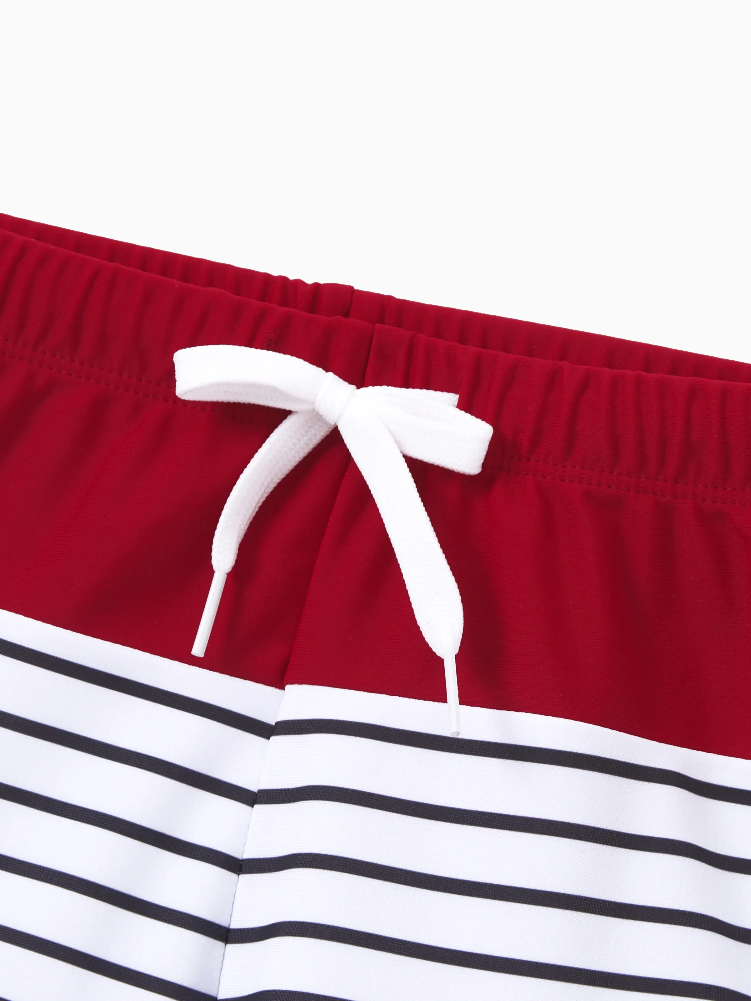 Family Matching Swimsuits Red Striped One-Shoulder Bikini or Colorblock Swim Trunks Matching Beachwear Outfits for Summer, Cruise, Vacation Red - Image 14