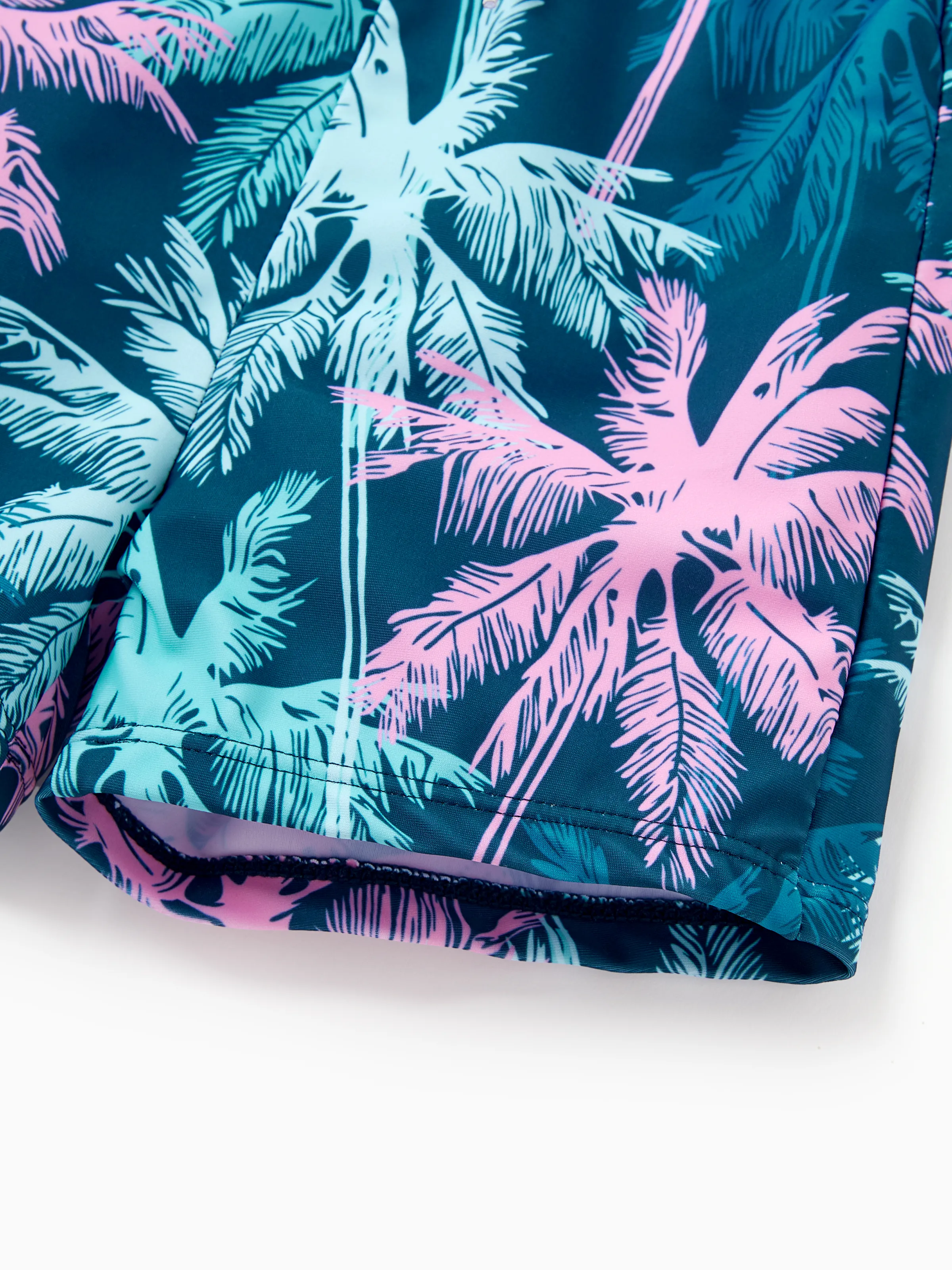 Family Matching Swimsuits Tropical Palm Tree Print, Mommy and Me Ruffle two-piece Swimsuit, Daddy and Son Swim Trunks Set, Beach Vacation Swimwear Turquoise - Image 23