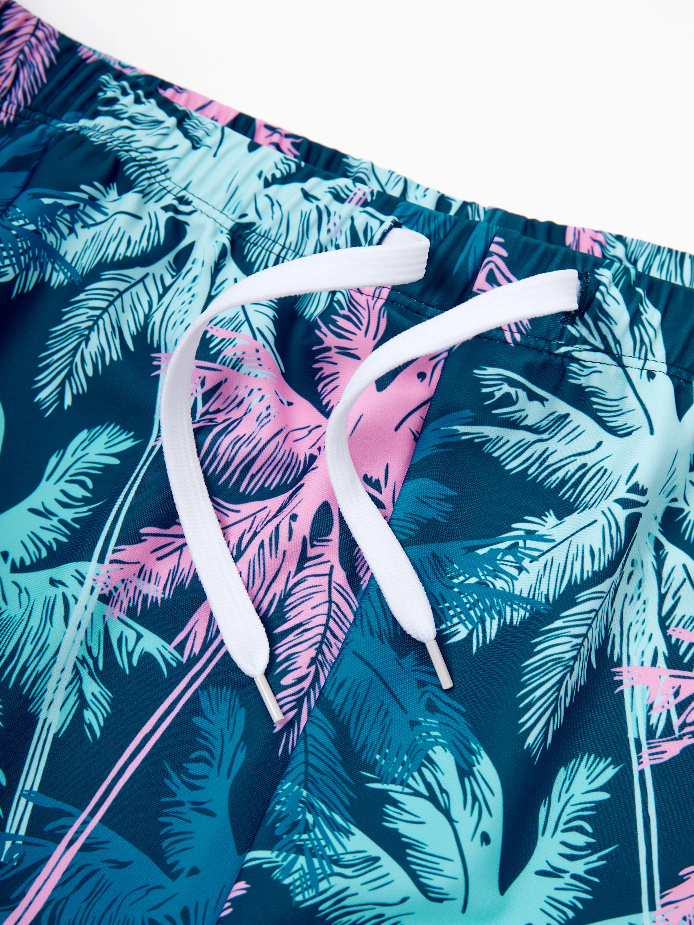 Family Matching Swimsuits Tropical Palm Tree Print, Mommy and Me Ruffle two-piece Swimsuit, Daddy and Son Swim Trunks Set, Beach Vacation Swimwear Turquoise - Image 28