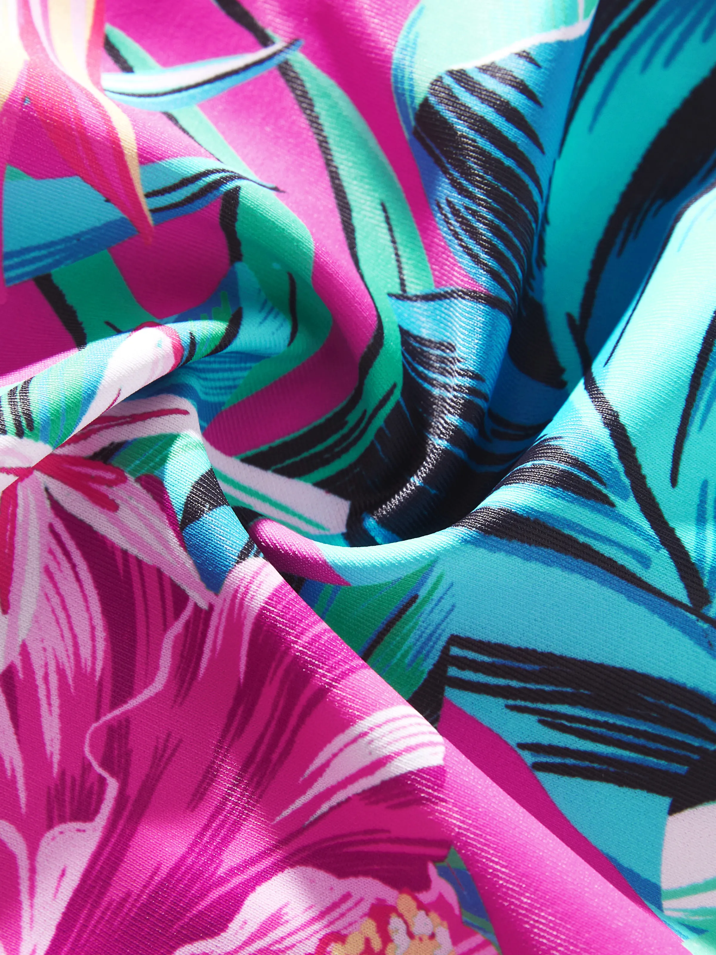 Family Matching Swimsuits Tropical Pink Leaf Print Halter One-Piece Swimwear or Swim Trunks Set Pink - Image 20