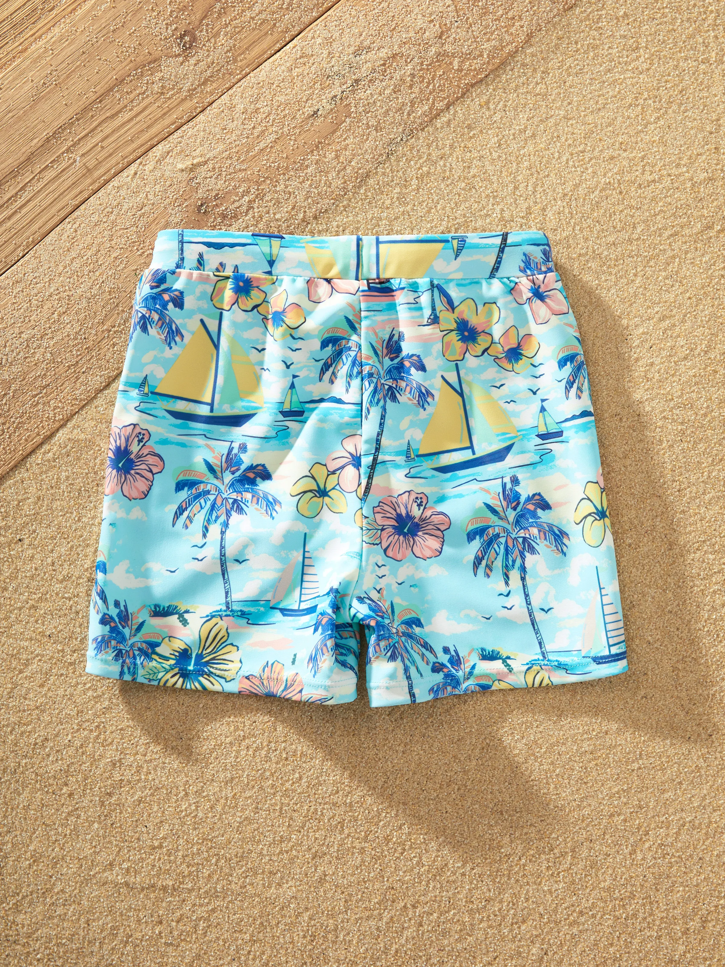 Family Matching Swimwear Tropical Print, Mommy Tie-front Cutout One-piece Swimsuit, Girl two-piece Swimsuit Daddy & Son Swim Trunks Set for Summer Beach Vacation Light Blue - Image 20