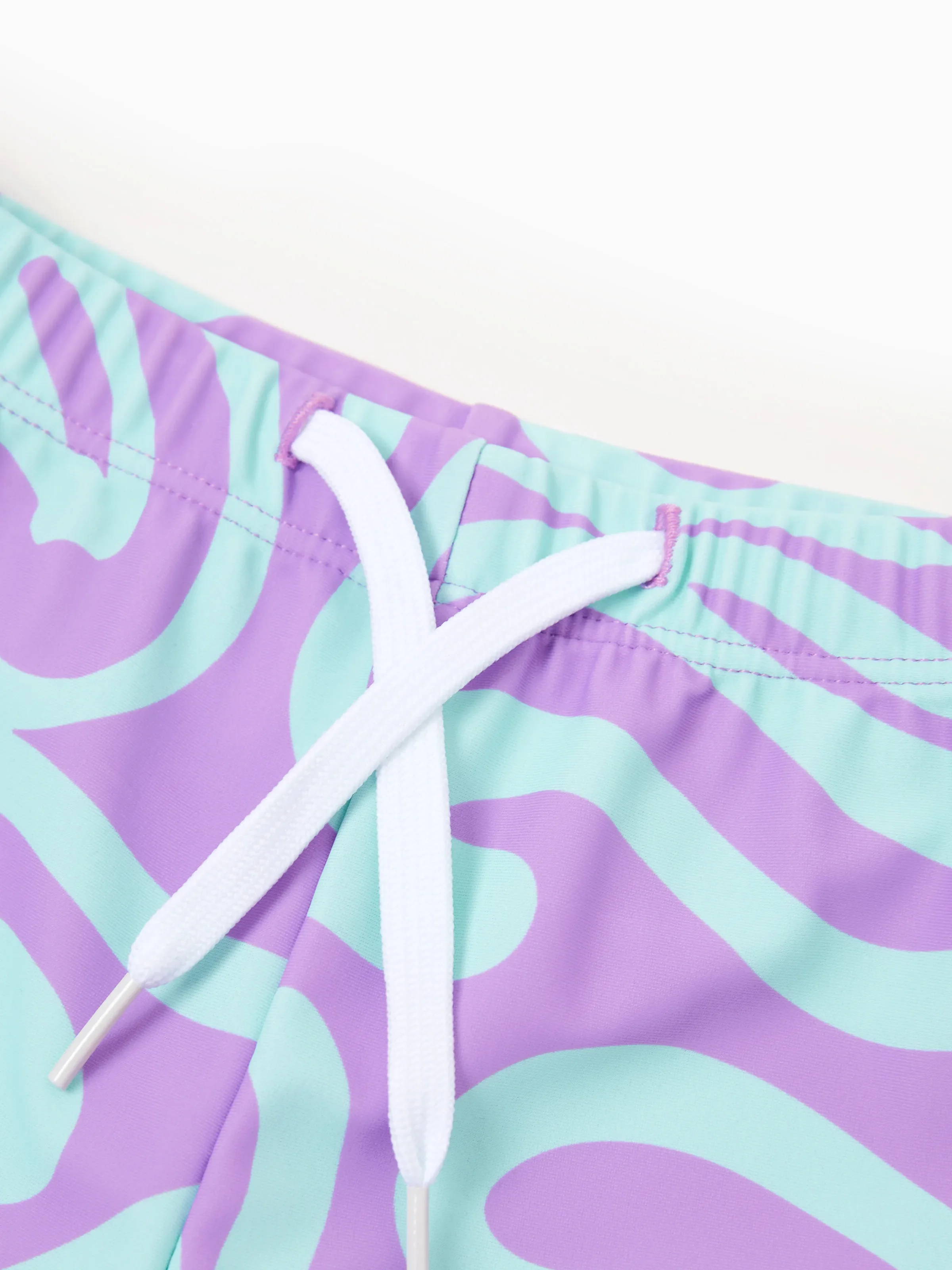 Family Matching Trendy Purple & Blue Wave Print Swim Trunks or Midriff Cutout One-Piece Swimsuit Purple - Image 14