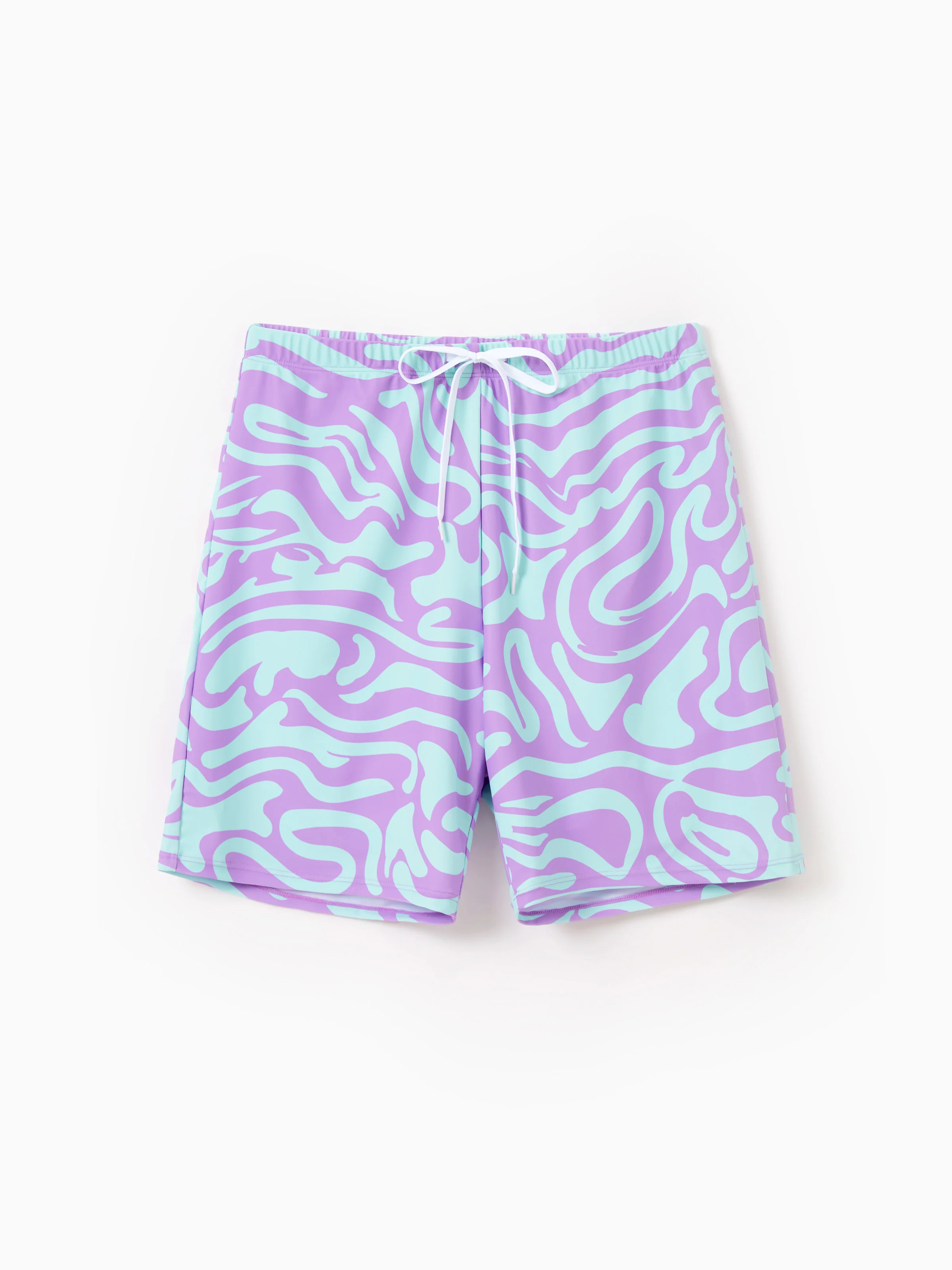 Family Matching Trendy Purple & Blue Wave Print Swim Trunks or Midriff Cutout One-Piece Swimsuit Purple - Image 16