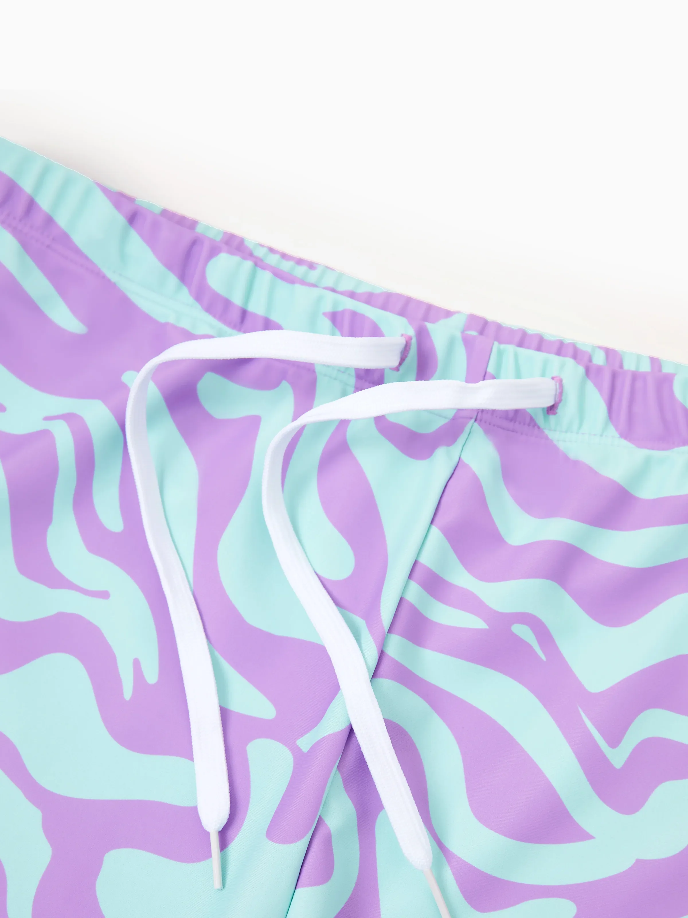 Family Matching Trendy Purple & Blue Wave Print Swim Trunks or Midriff Cutout One-Piece Swimsuit Purple - Image 19