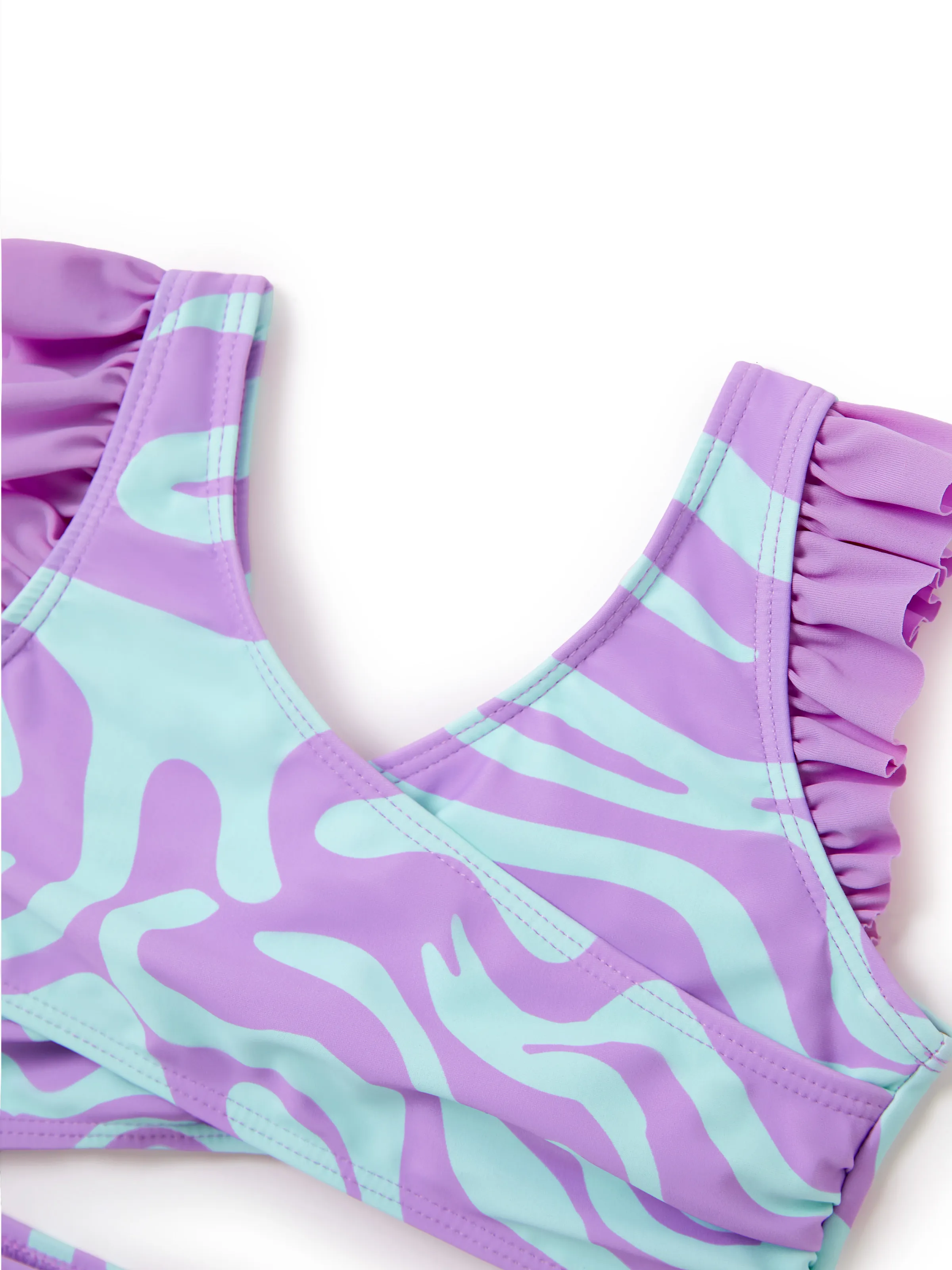 Family Matching Trendy Purple & Blue Wave Print Swim Trunks or Midriff Cutout One-Piece Swimsuit Purple - Image 8