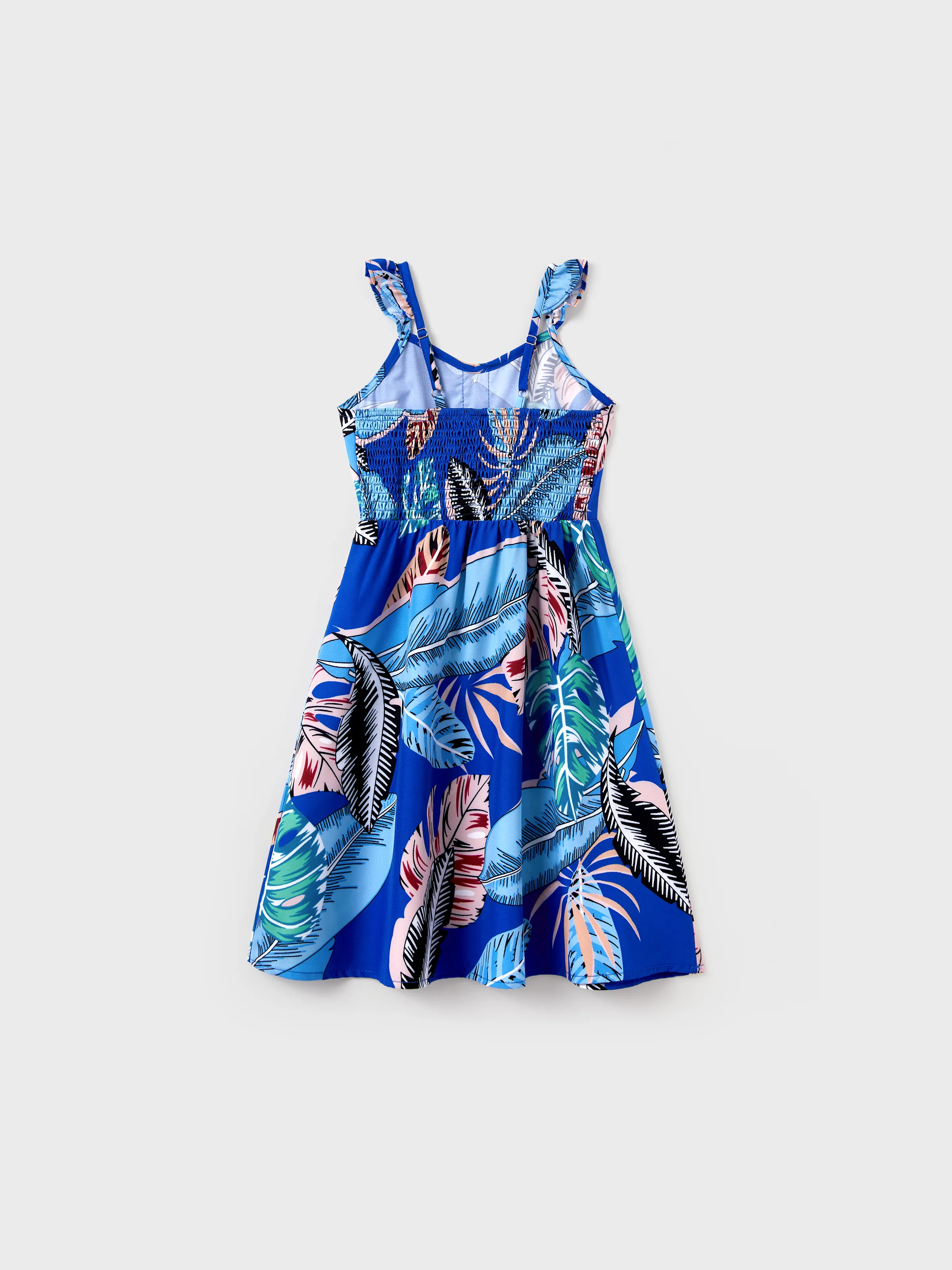 Family Matching Tropical Dress & T-shirt Set – Blue Floral Print for Dad, Mom, Girls & Baby, Perfect for Summer Vacations and Family Photos Blue - Image 12