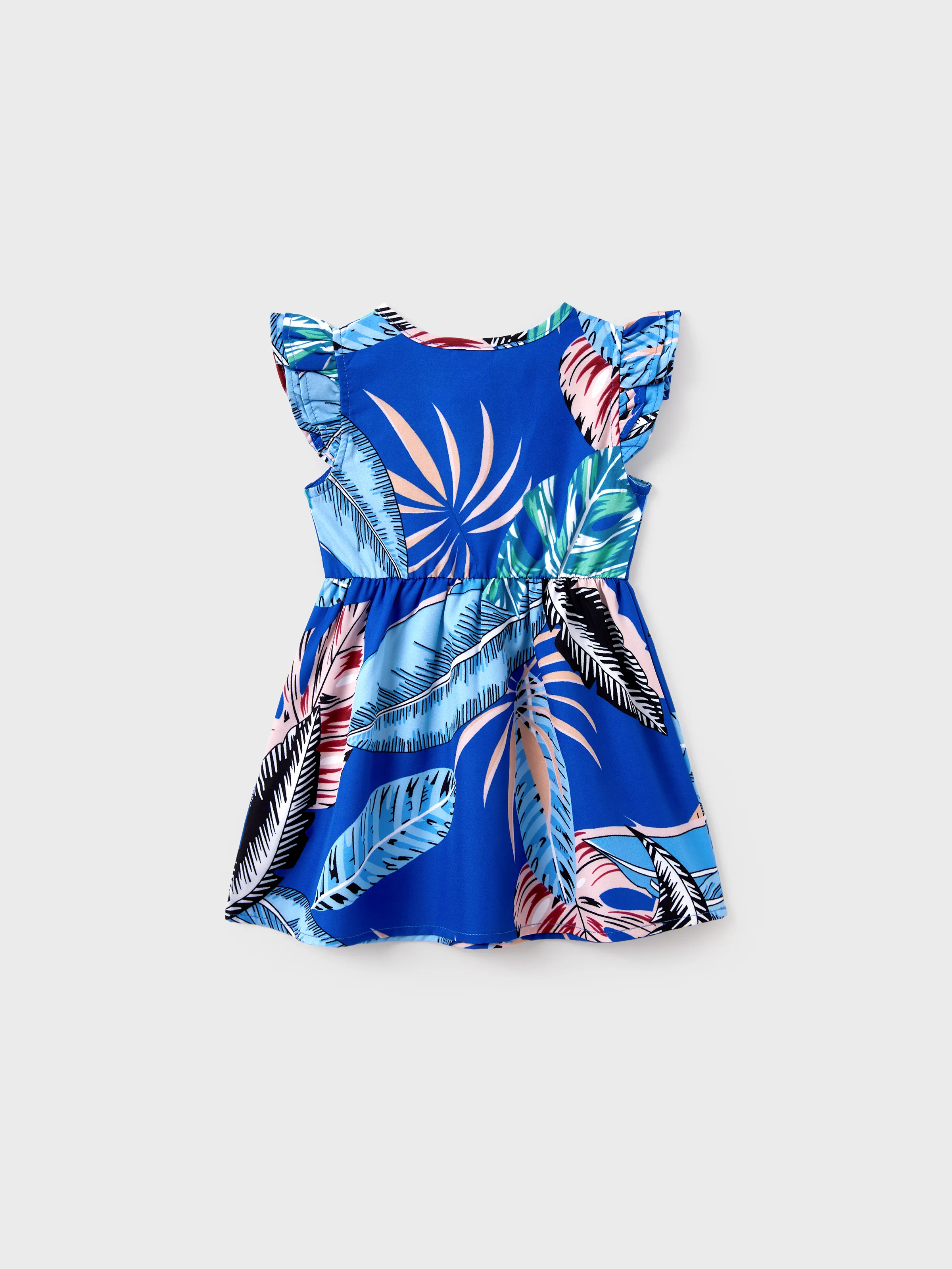 Family Matching Tropical Dress & T-shirt Set – Blue Floral Print for Dad, Mom, Girls & Baby, Perfect for Summer Vacations and Family Photos Blue - Image 18