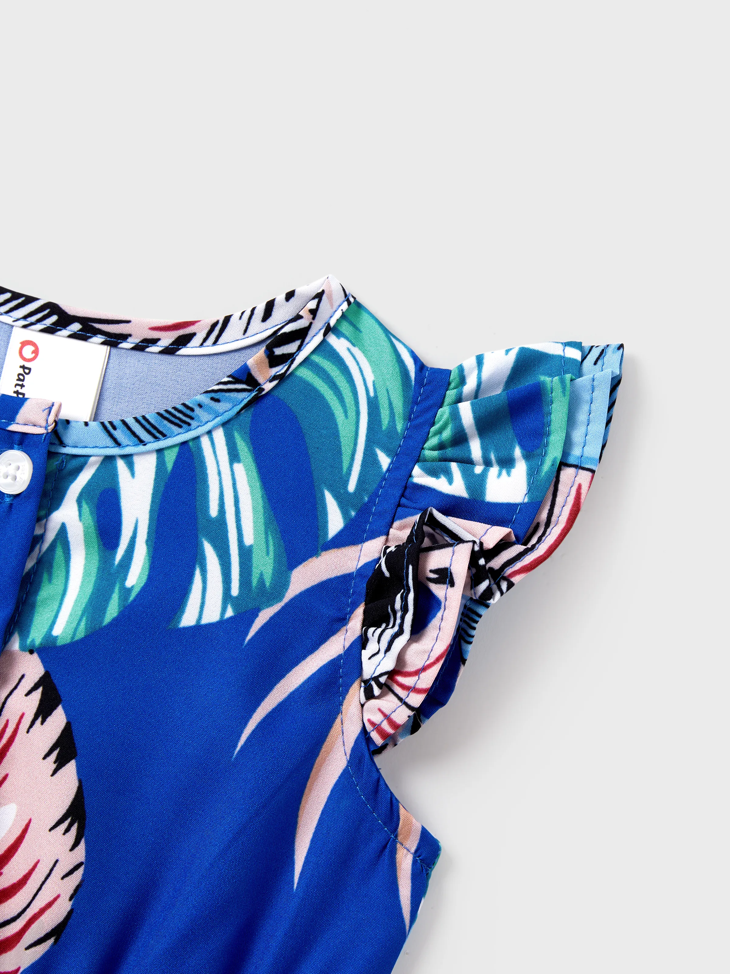 Family Matching Tropical Dress & T-shirt Set – Blue Floral Print for Dad, Mom, Girls & Baby, Perfect for Summer Vacations and Family Photos Blue - Image 19