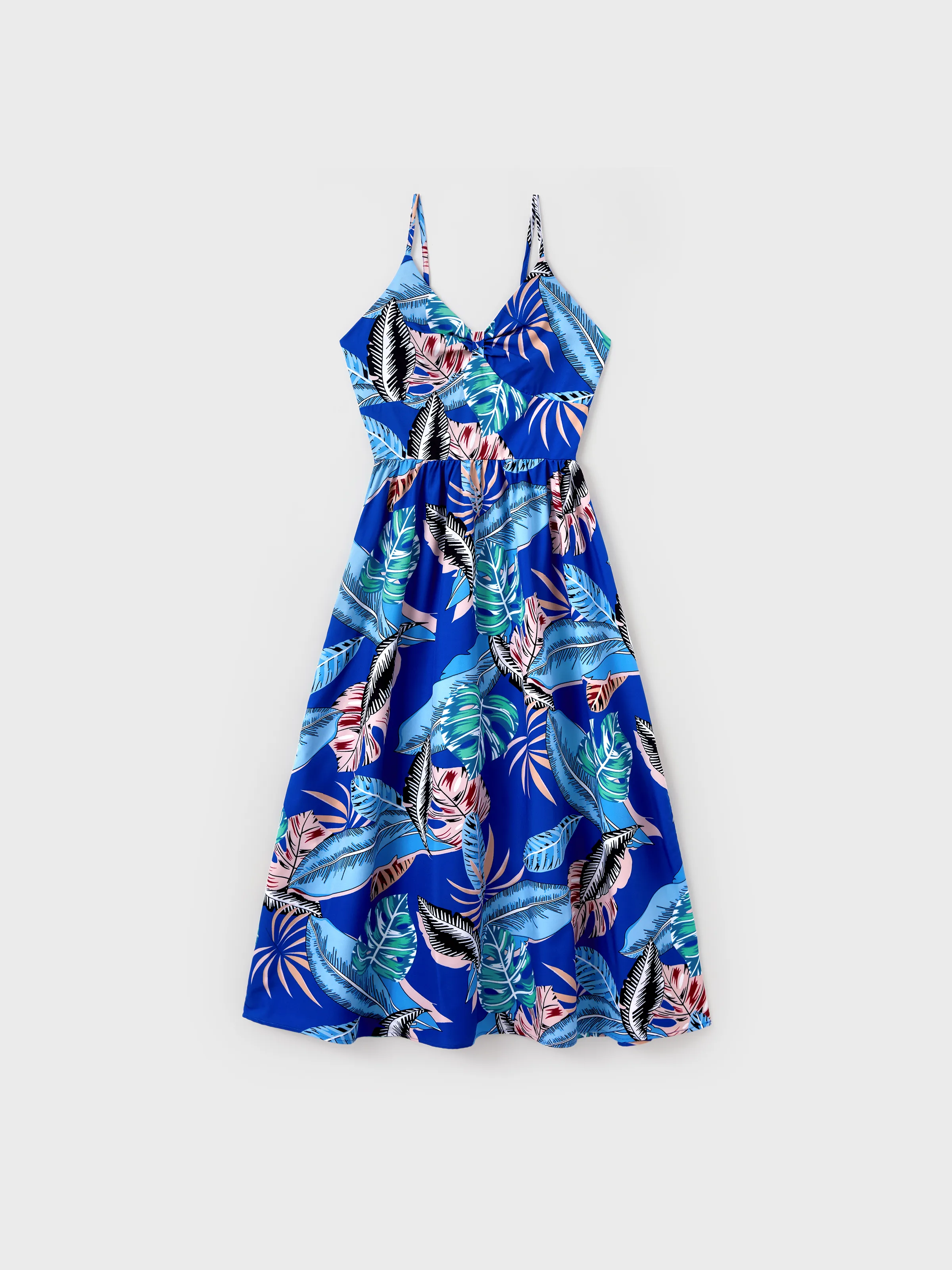 Family Matching Tropical Dress & T-shirt Set – Blue Floral Print for Dad, Mom, Girls & Baby, Perfect for Summer Vacations and Family Photos Blue - Image 5