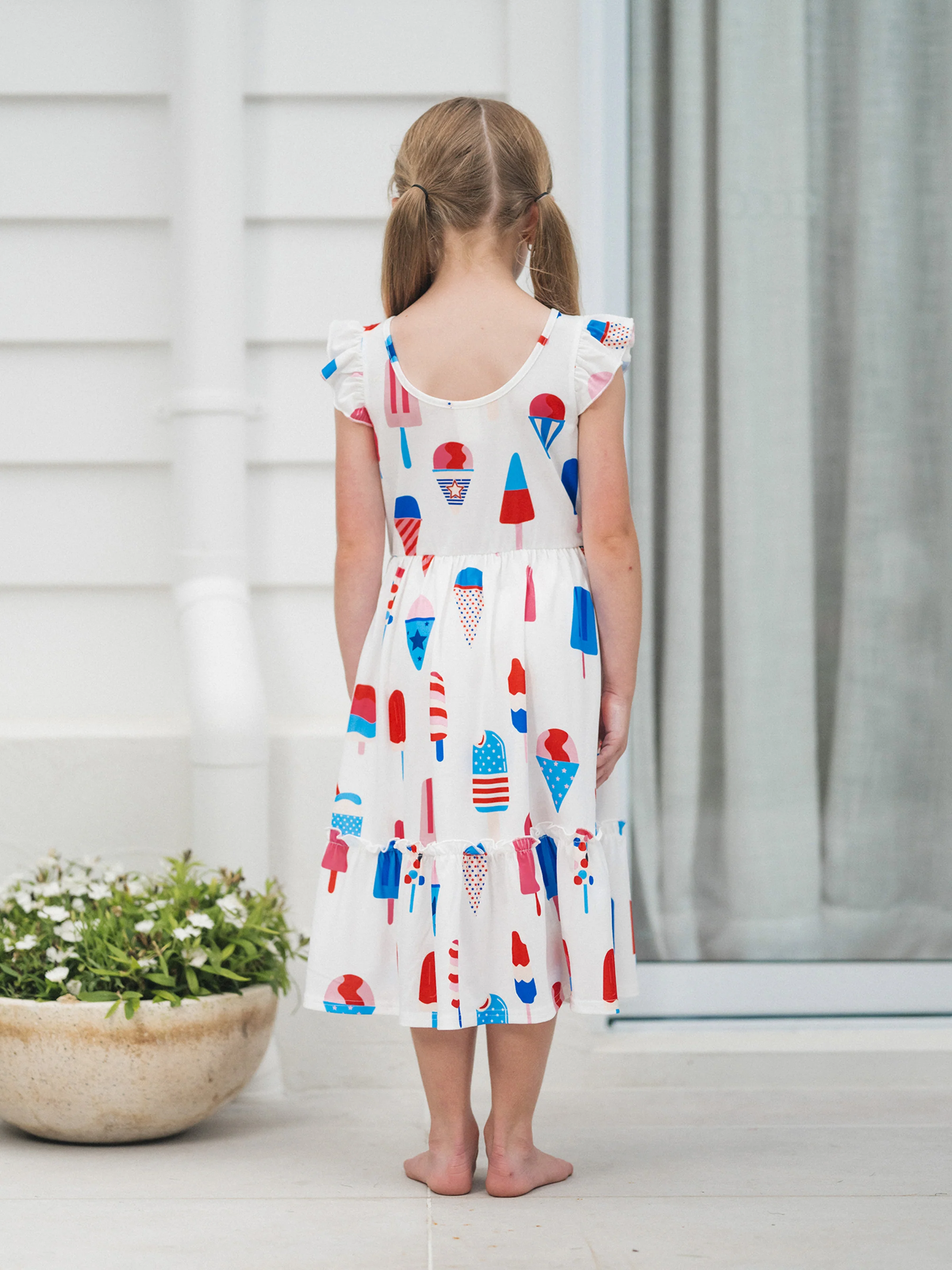 Independence Day Family Matching Patriotic Ice Cream Print Summer Cotton T-shirt & V-Neck Dresses White - Image 11