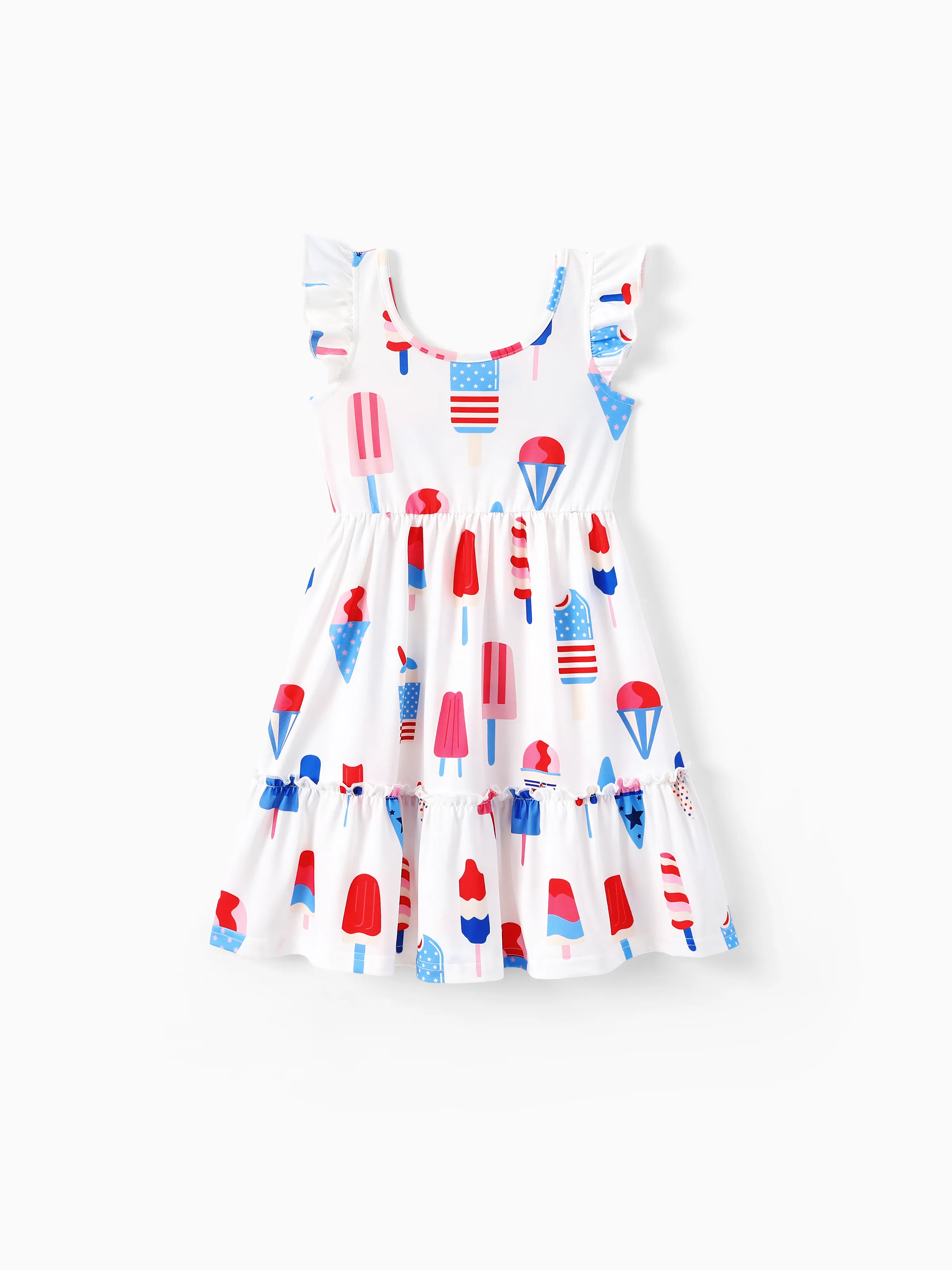 Independence Day Family Matching Patriotic Ice Cream Print Summer Cotton T-shirt & V-Neck Dresses White - Image 12