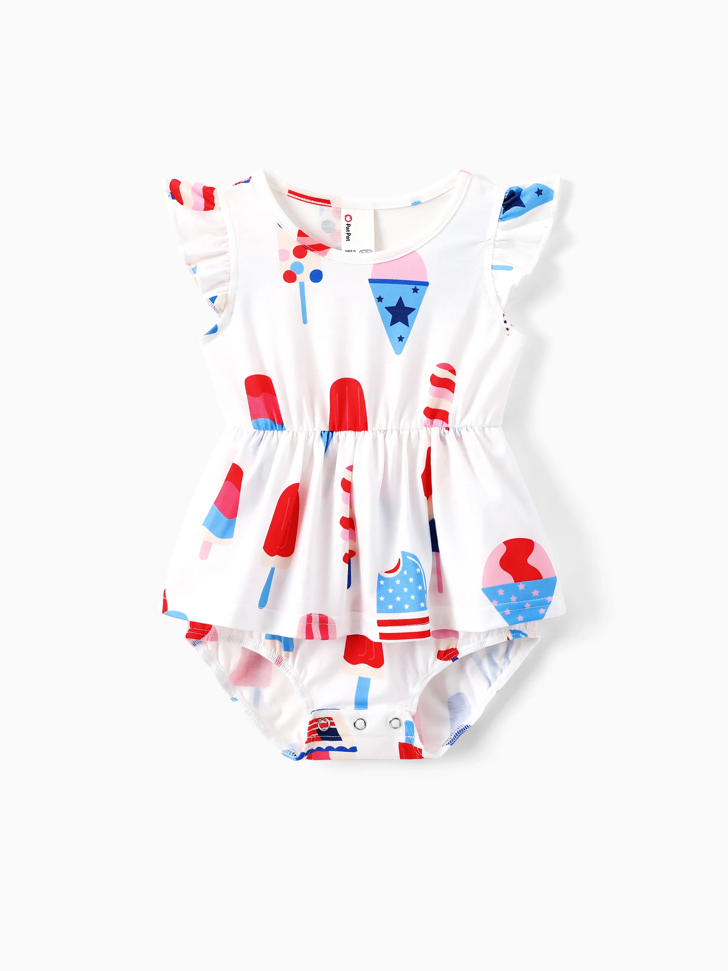 Independence Day Family Matching Patriotic Ice Cream Print Summer Cotton T-shirt & V-Neck Dresses White - Image 17