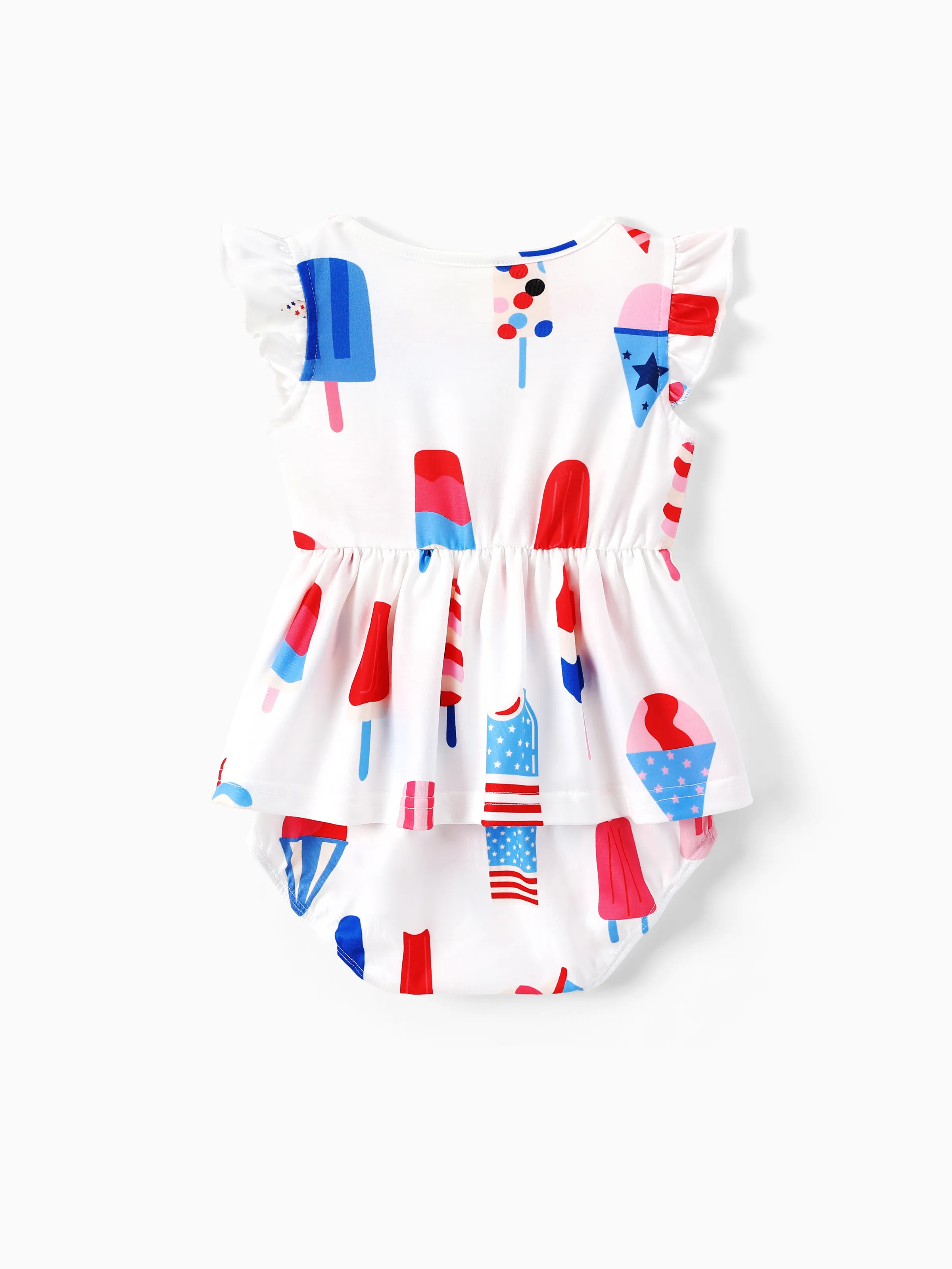 Independence Day Family Matching Patriotic Ice Cream Print Summer Cotton T-shirt & V-Neck Dresses White - Image 18