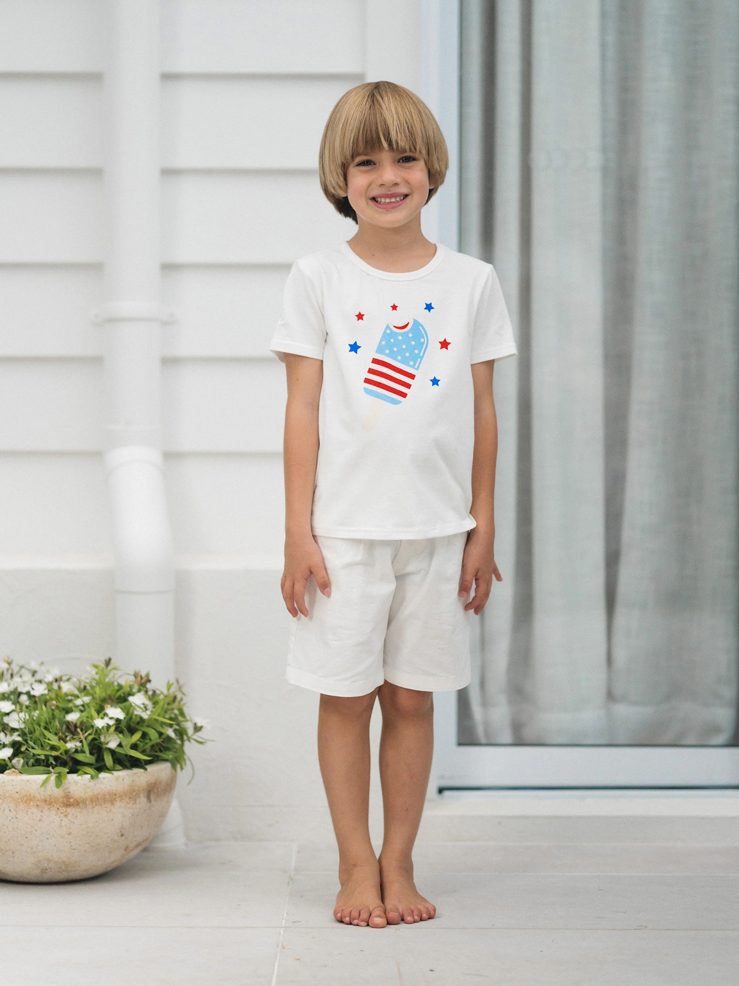 Independence Day Family Matching Patriotic Ice Cream Print Summer Cotton T-shirt & V-Neck Dresses White - Image 22